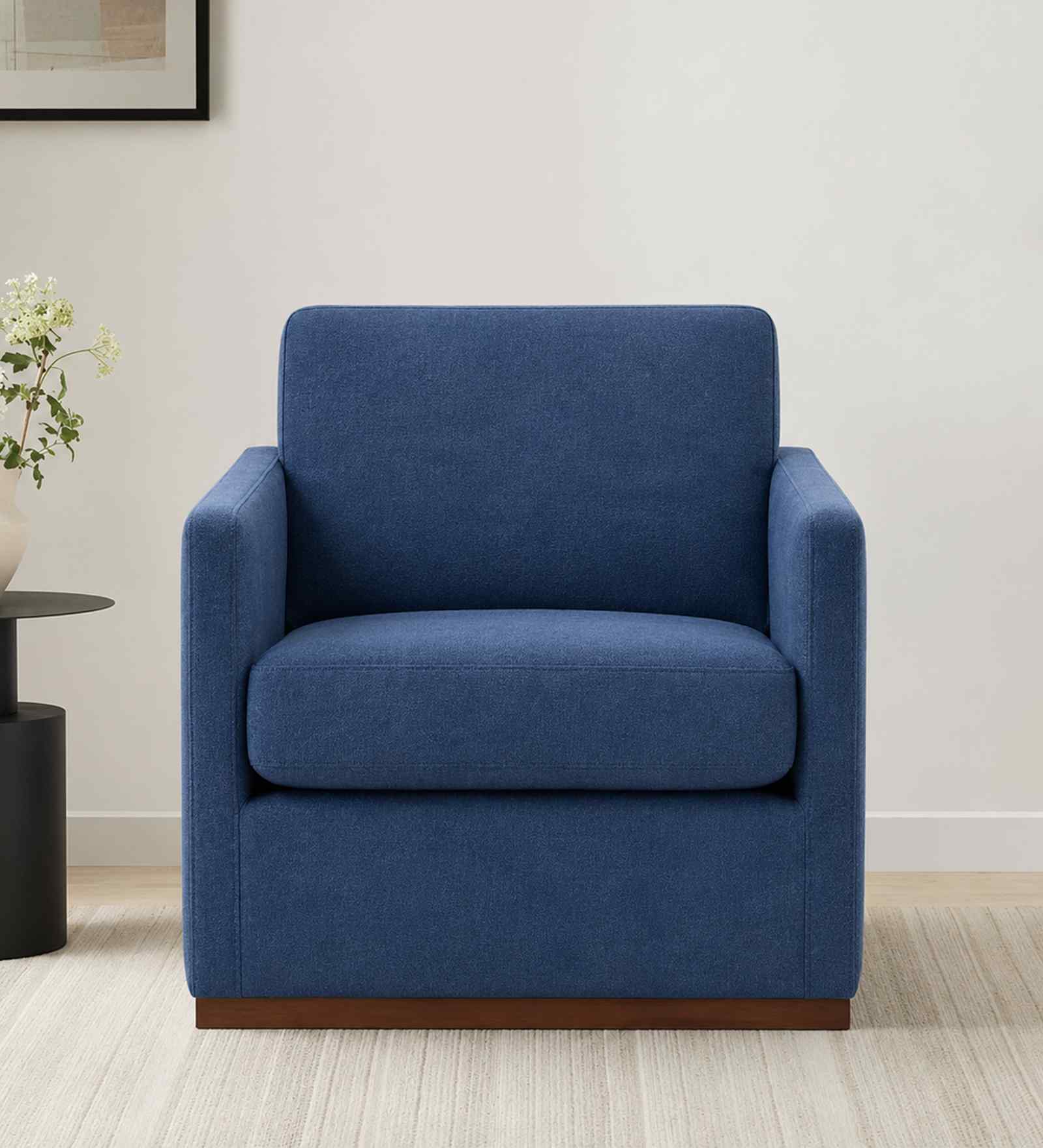 Bobby Boucle Fabric Lounge Chair In Blue Colour