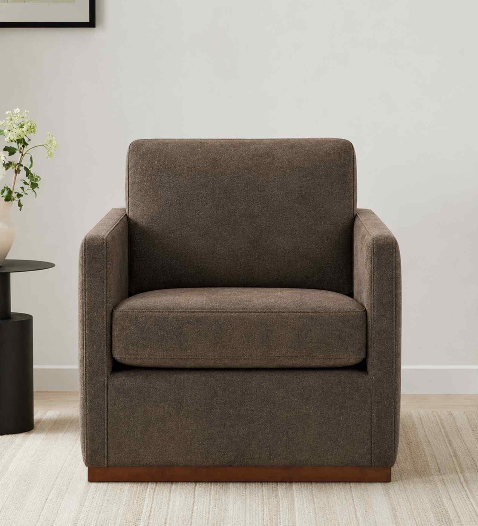 Bobby Boucle Fabric Lounge Chair In Brown Colour