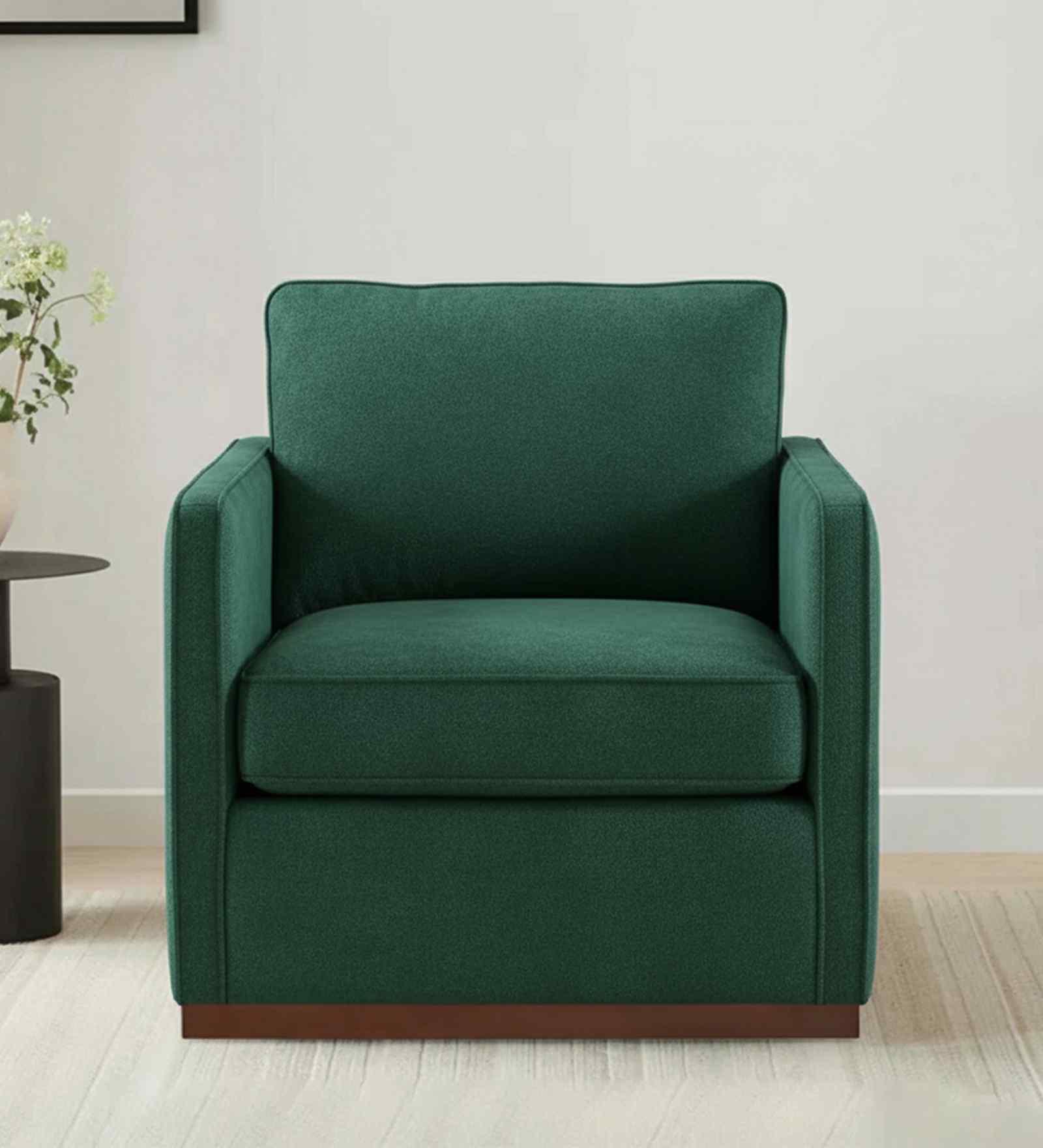 Bobby Boucle Fabric Lounge Chair In Green Colour
