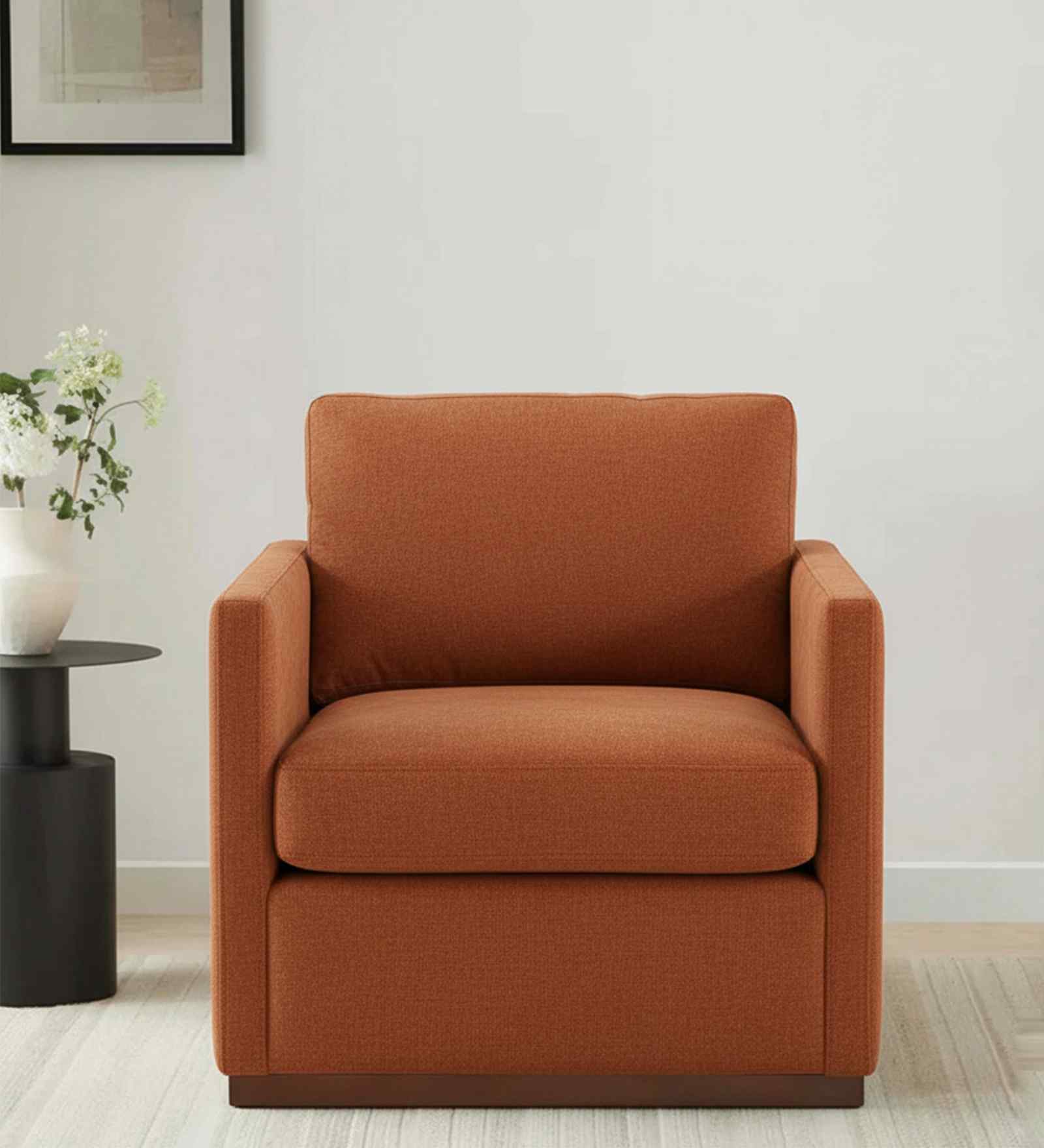 Bobby Boucle Fabric Lounge Chair In Orange Colour