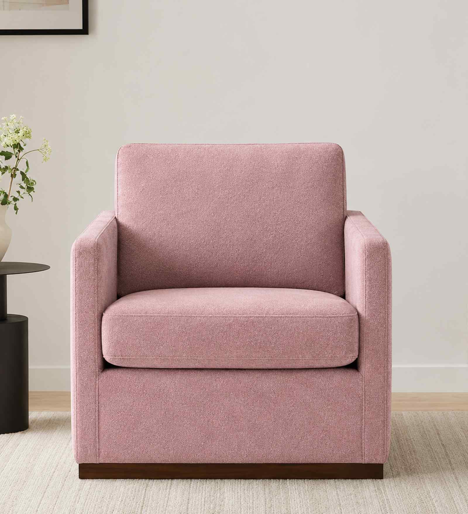 Bobby Boucle Fabric Lounge Chair In Pink Colour
