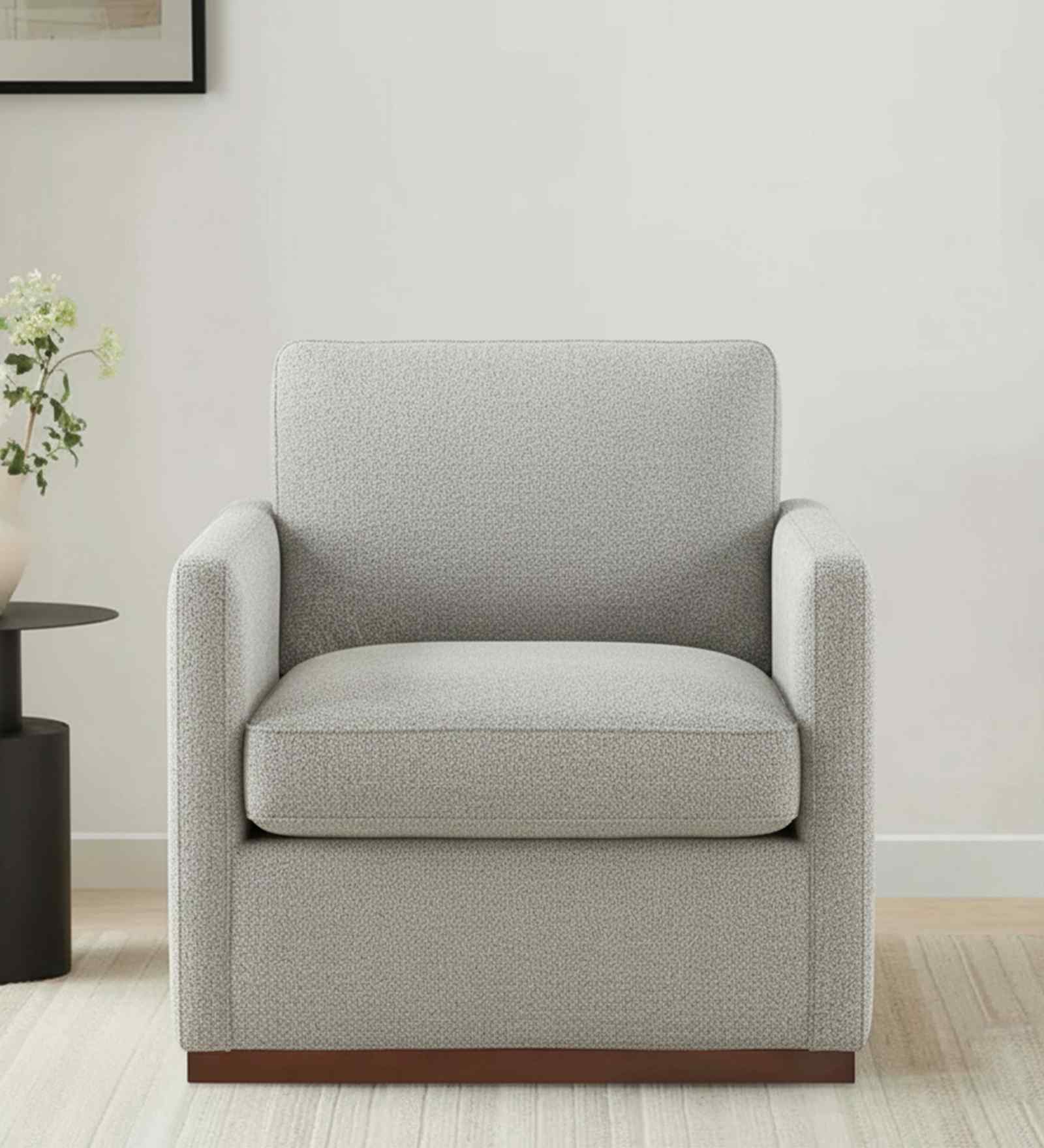 Bobby Boucle Fabric Lounge Chair In White Colour