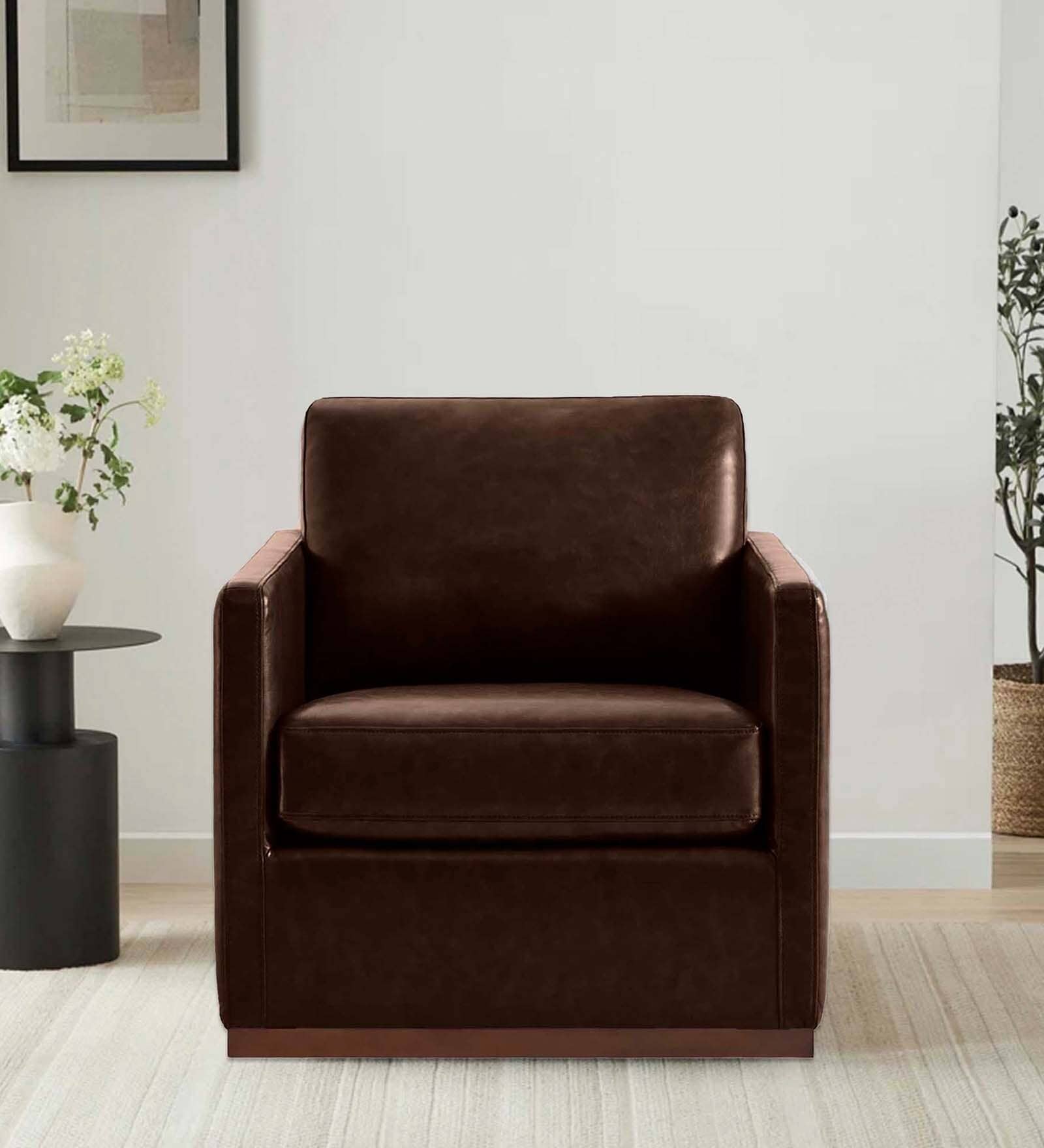 Bobby Pu Leather 1 Seater Sofa In Dark Brown Colour