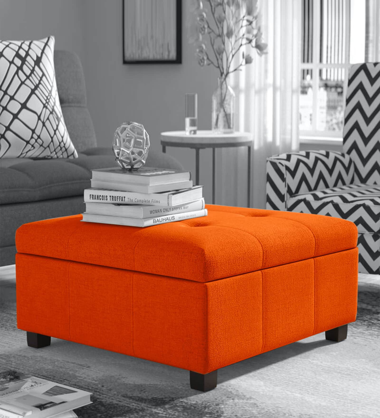 Balkan Pouffe In Vivid Orange Colour