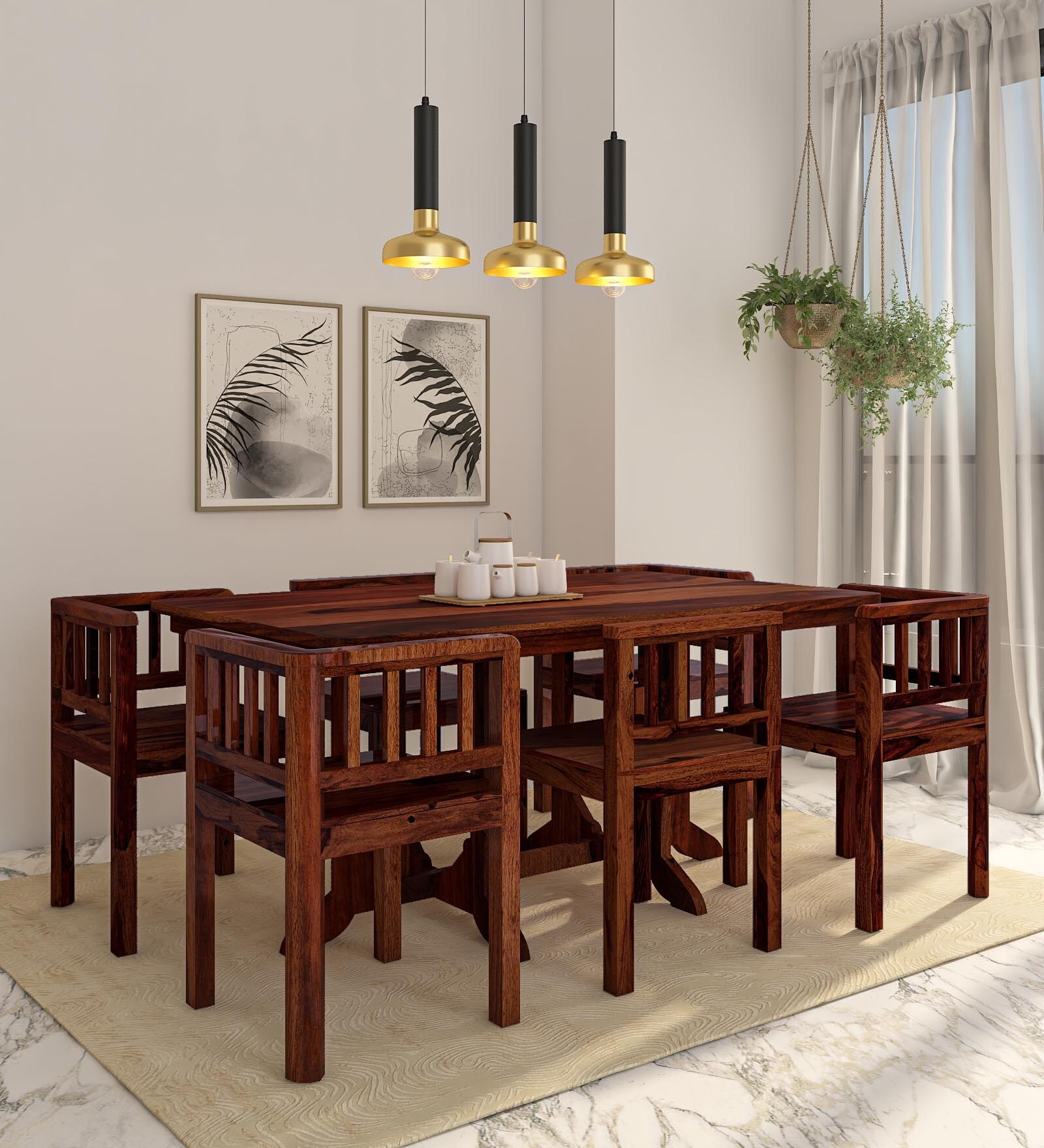 Buy Bodden Sheesham Wood Seater Dining Set In Scratch Resistant Honey Oak Finish At Off By