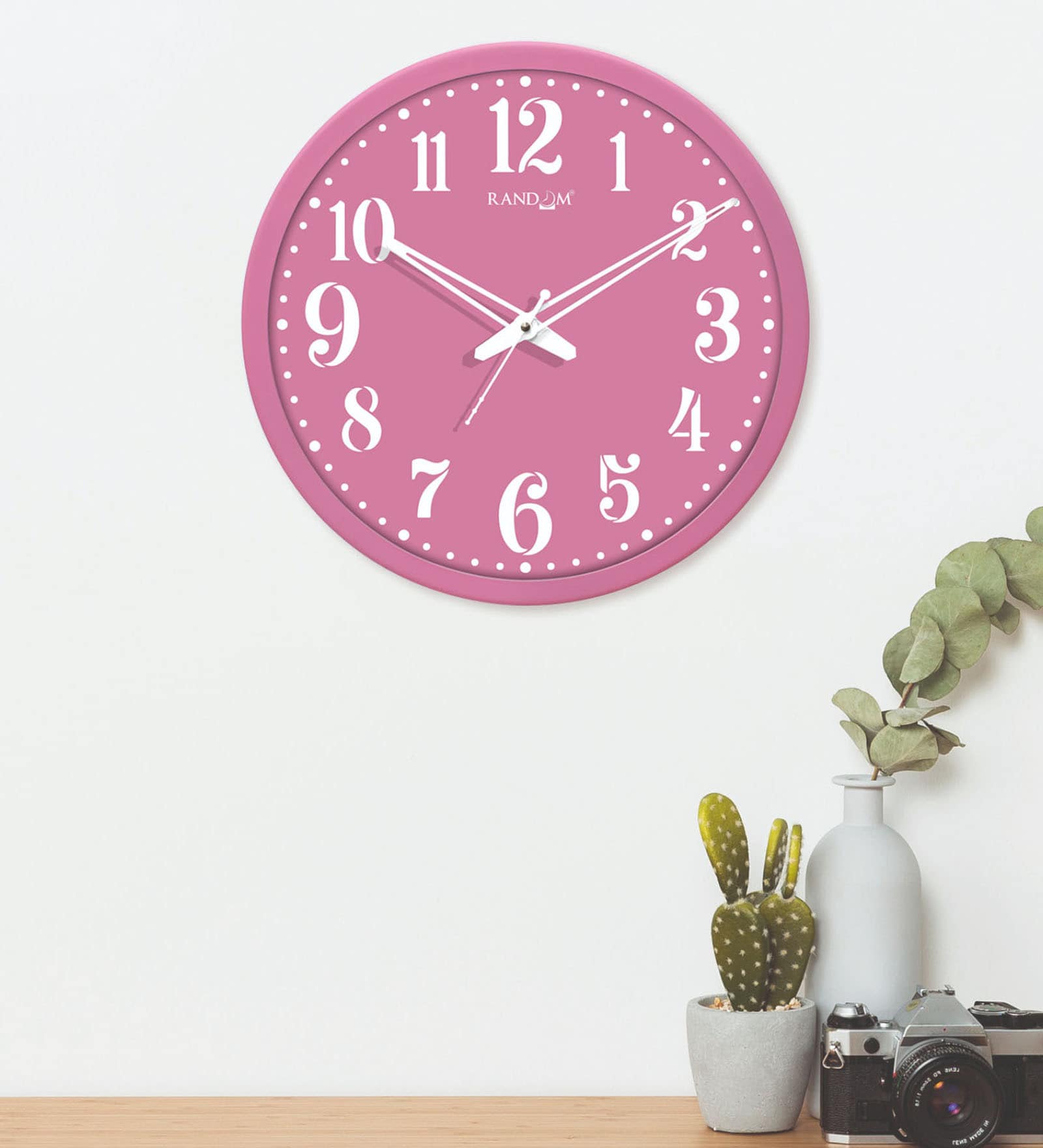 Pink Plastic Bodoni Round Modern Wall Clock