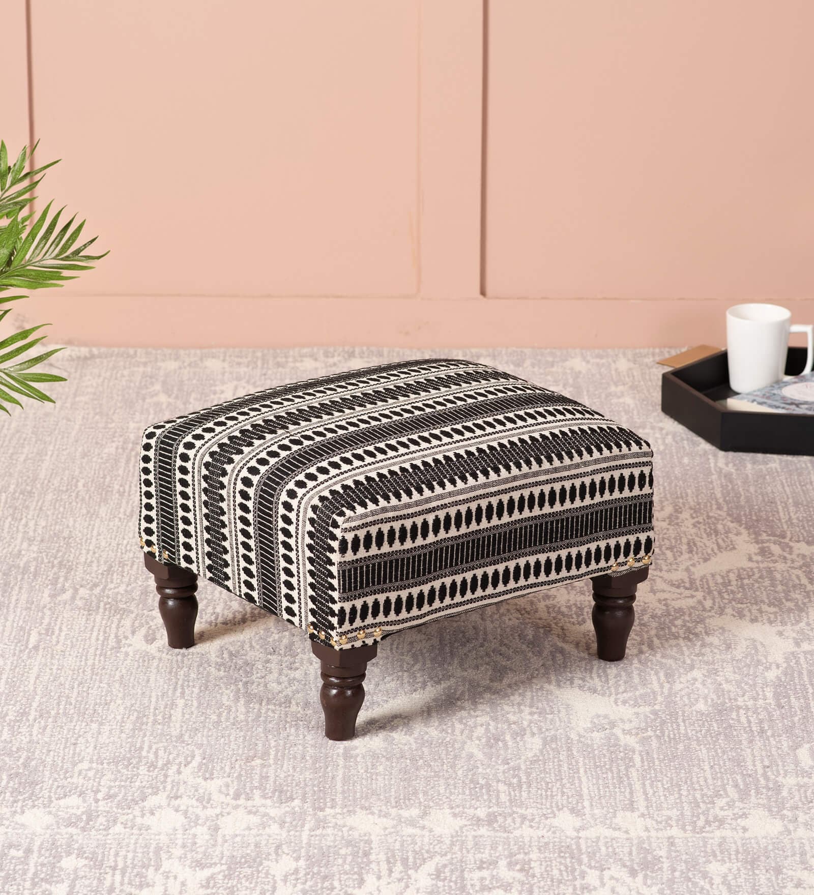 Bohemian Fabric Seating Stools in Black & White Color