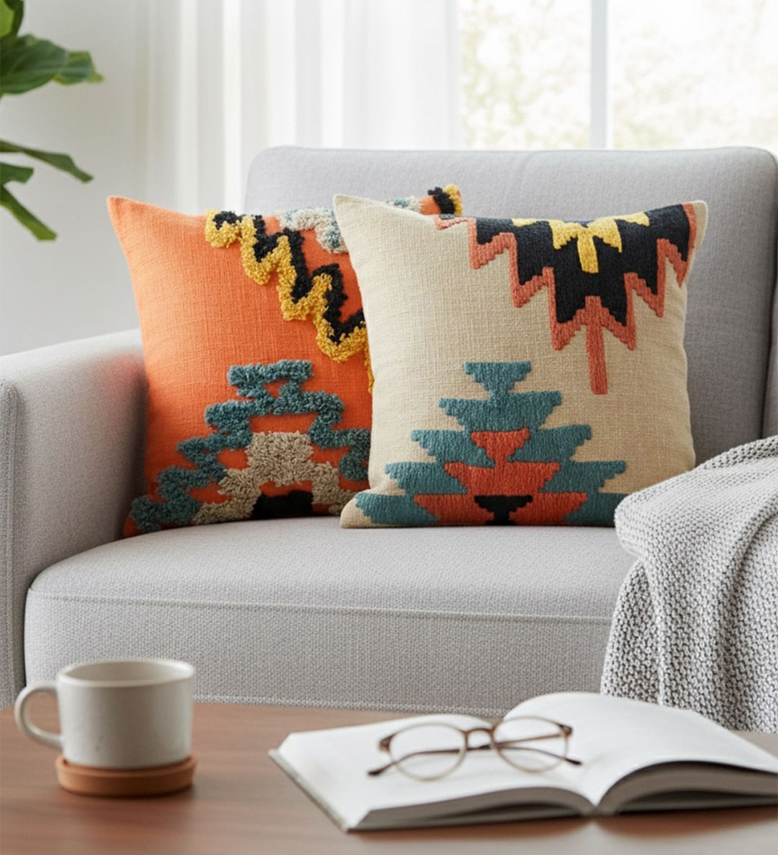Bohemian Tufted Geometric Throw Cushion Cover (18x18)