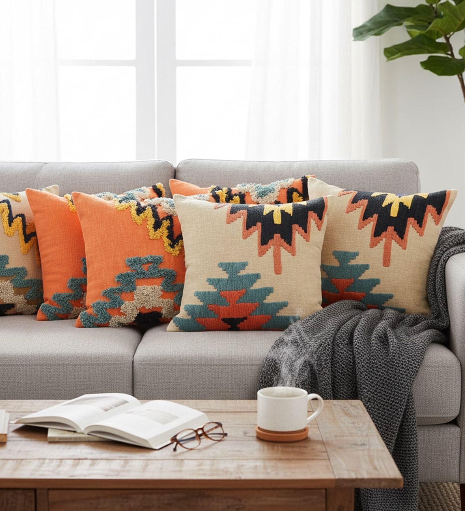 Bohemian Tufted Geometric Throw Cushion Cover (18x18)