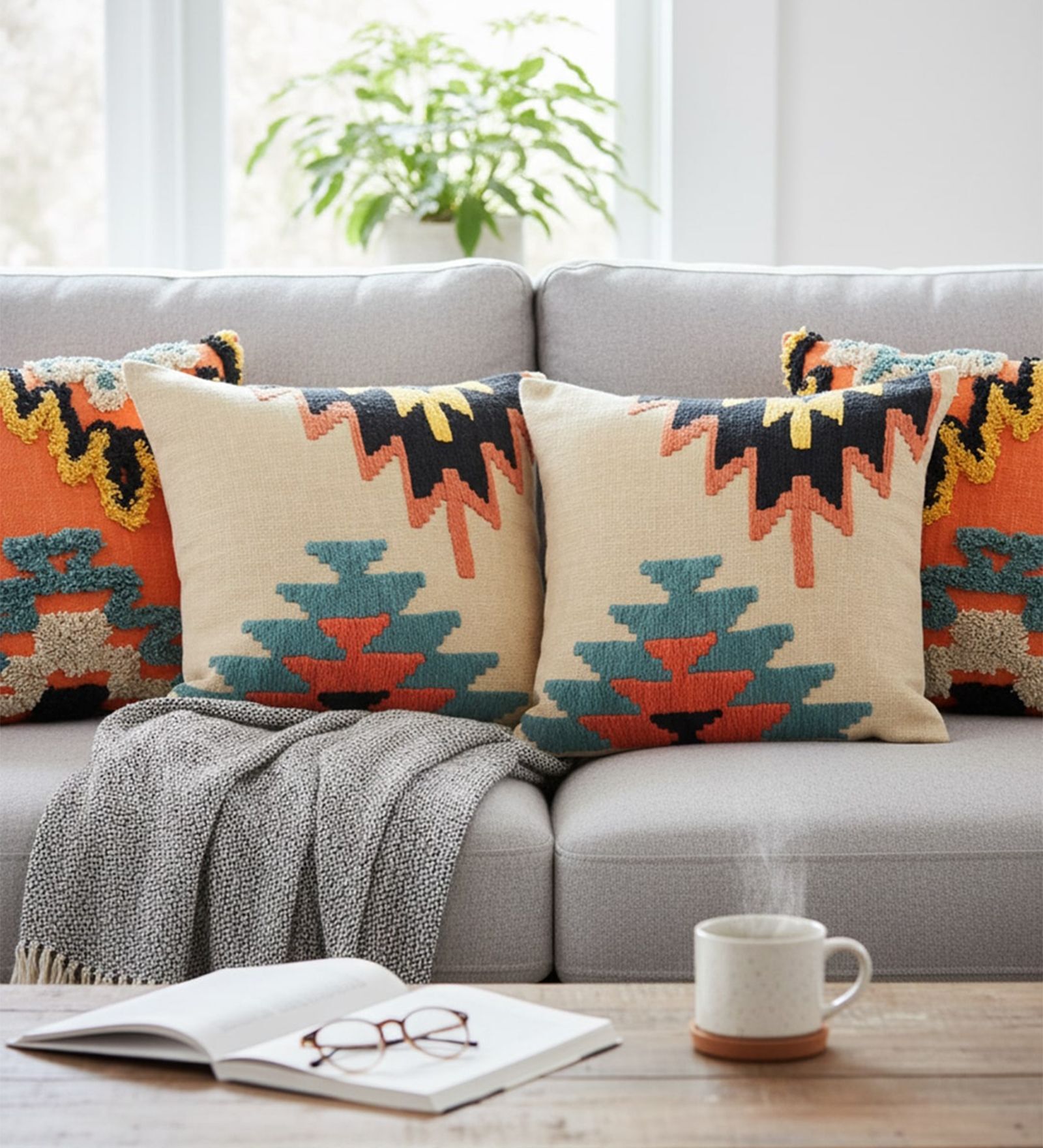 Bohemian Tufted Geometric Throw Cushion Cover (18x18)