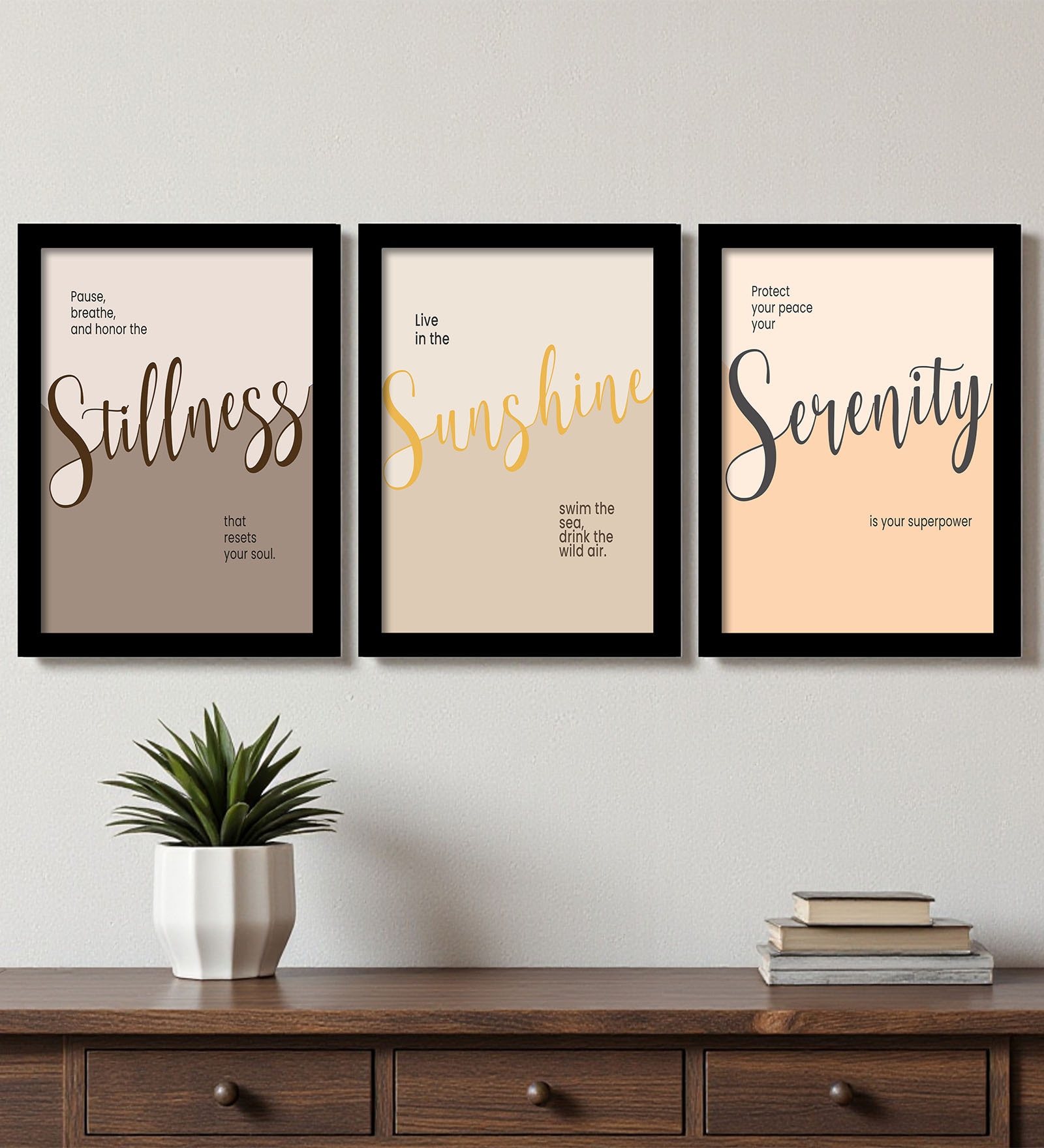 Calming Quote Wall Art Framed Set of 3