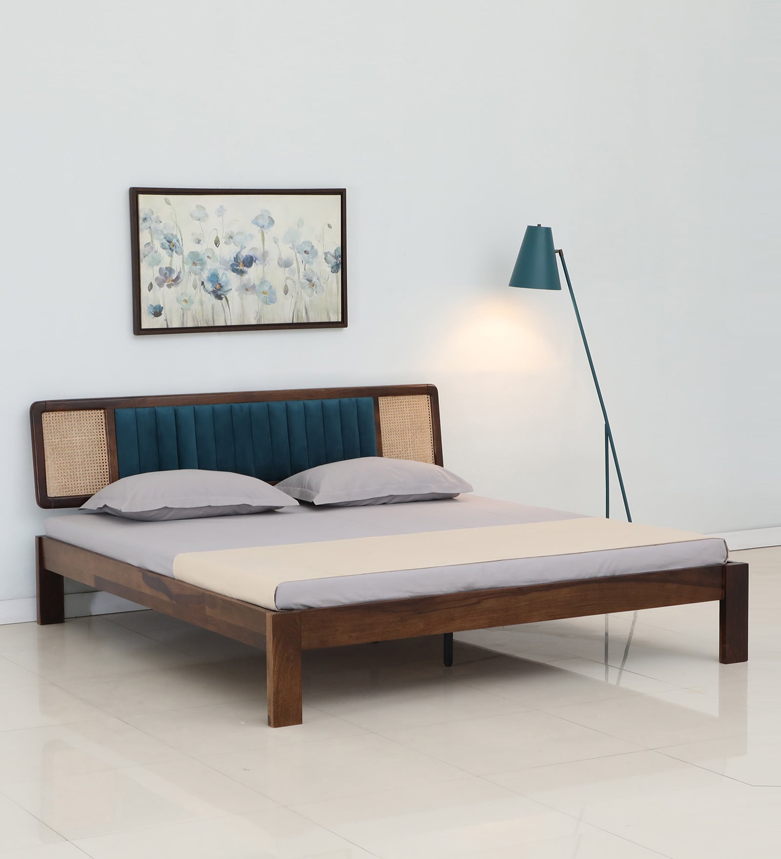 Buy Boho Bliss Cane Queen Size Bed In Scratch Resistant Teak Finish at