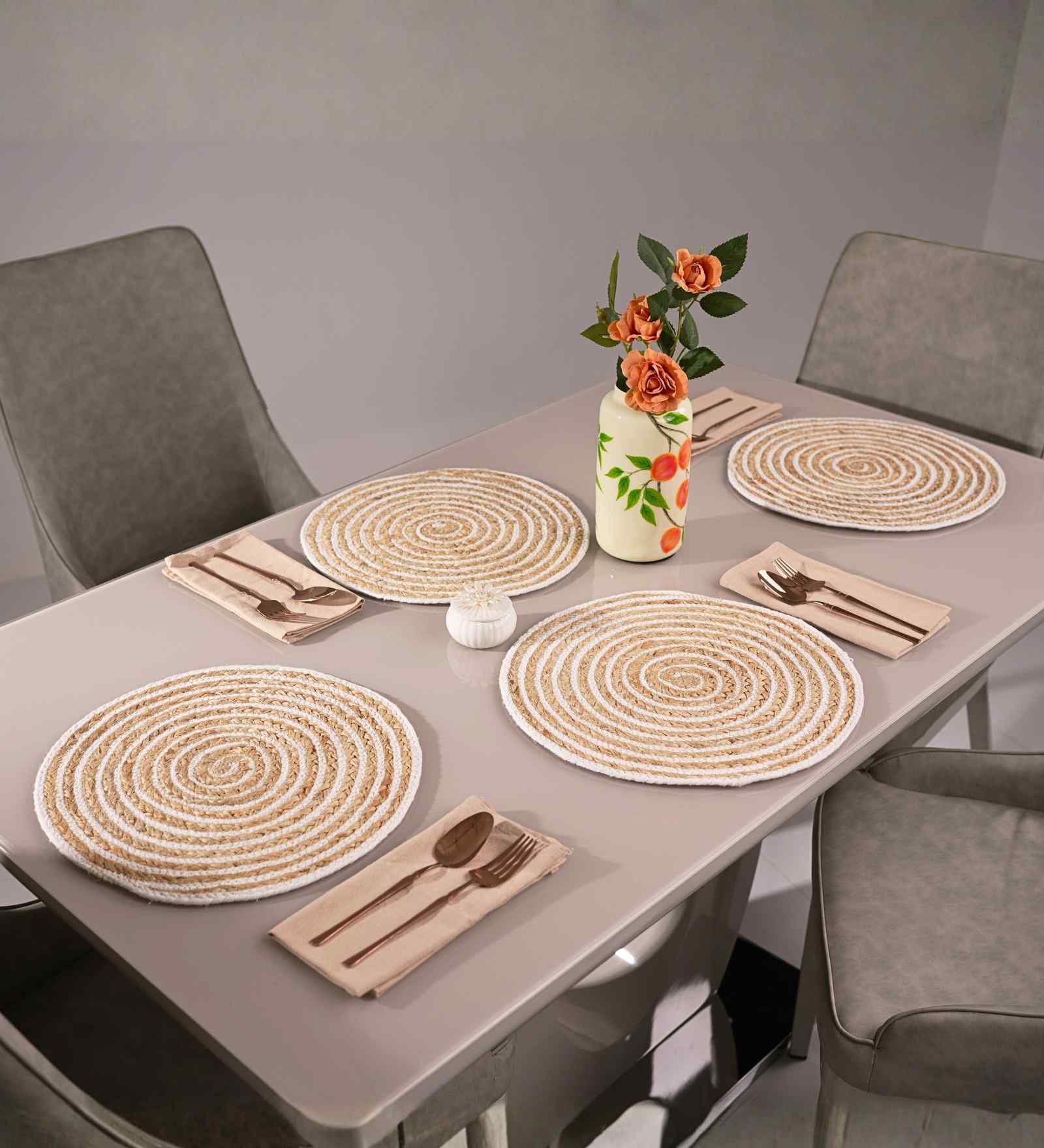 Boho Jute Place mat Pack of 4 Spiral White