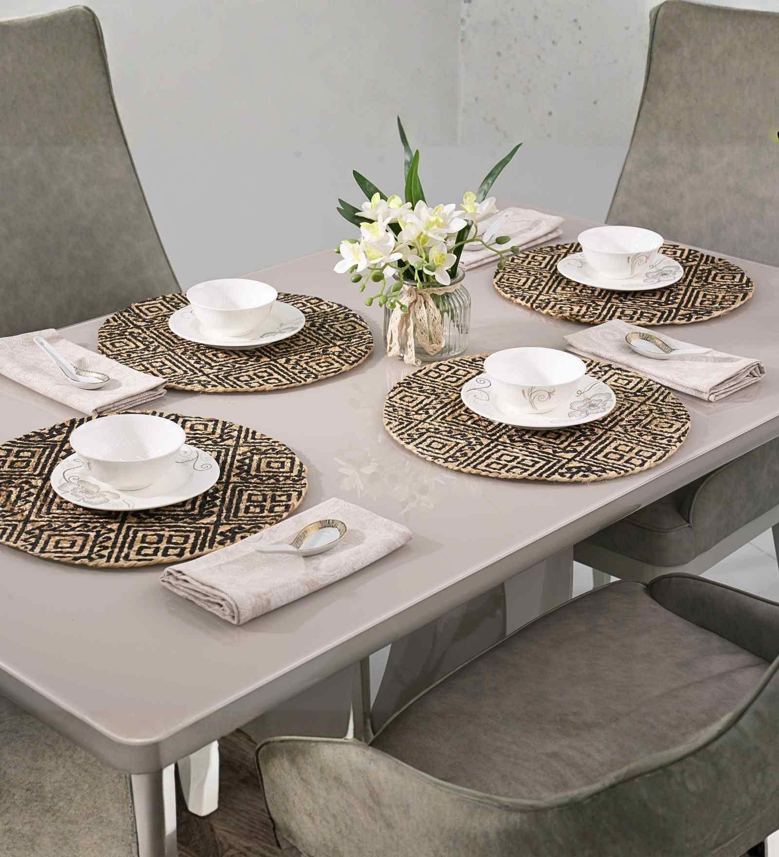 Boho Jute Printed Placemat Pack of 4 Black Onyx