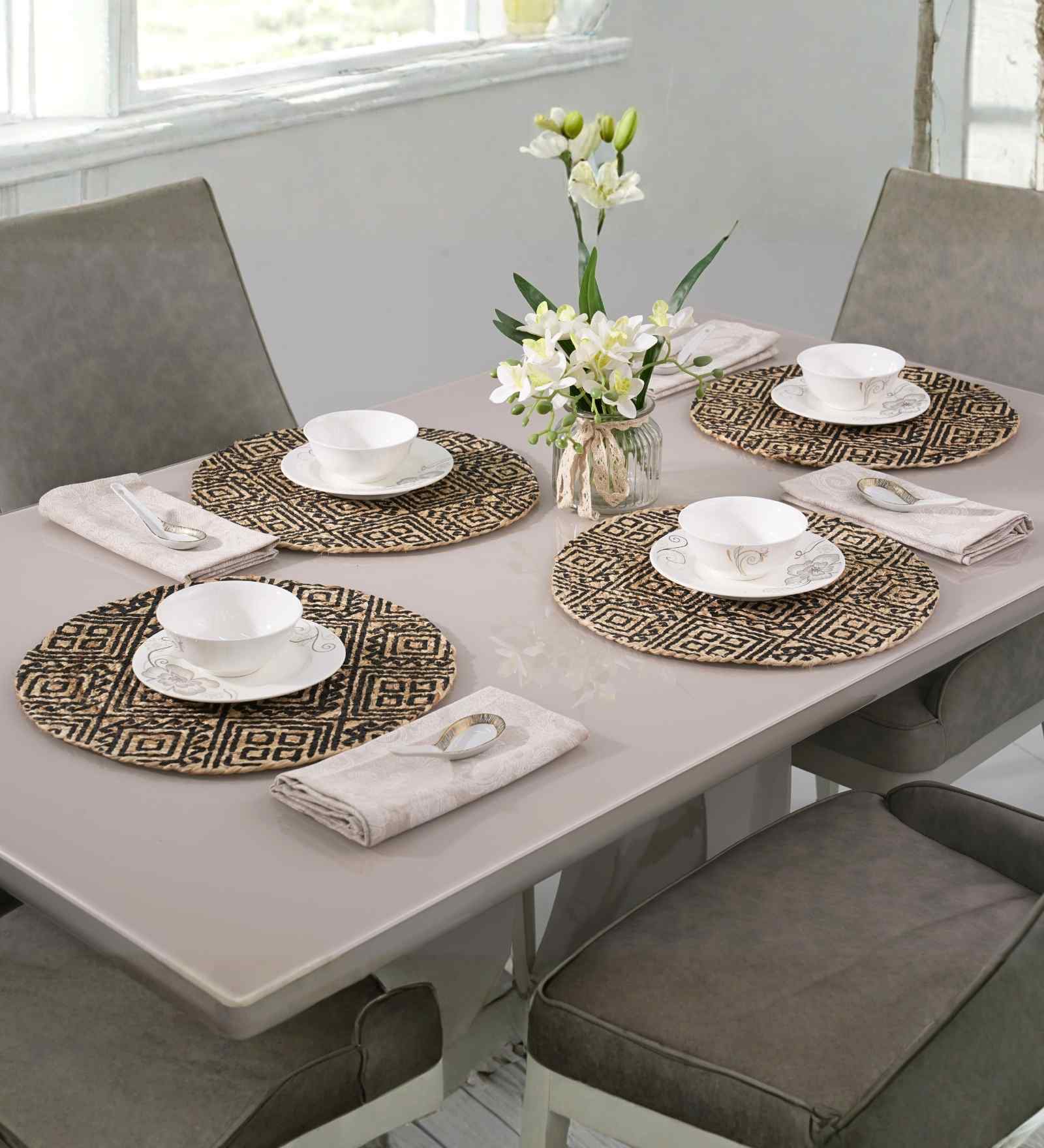 Boho Jute Printed Placemat Pack of 4 Charcoal