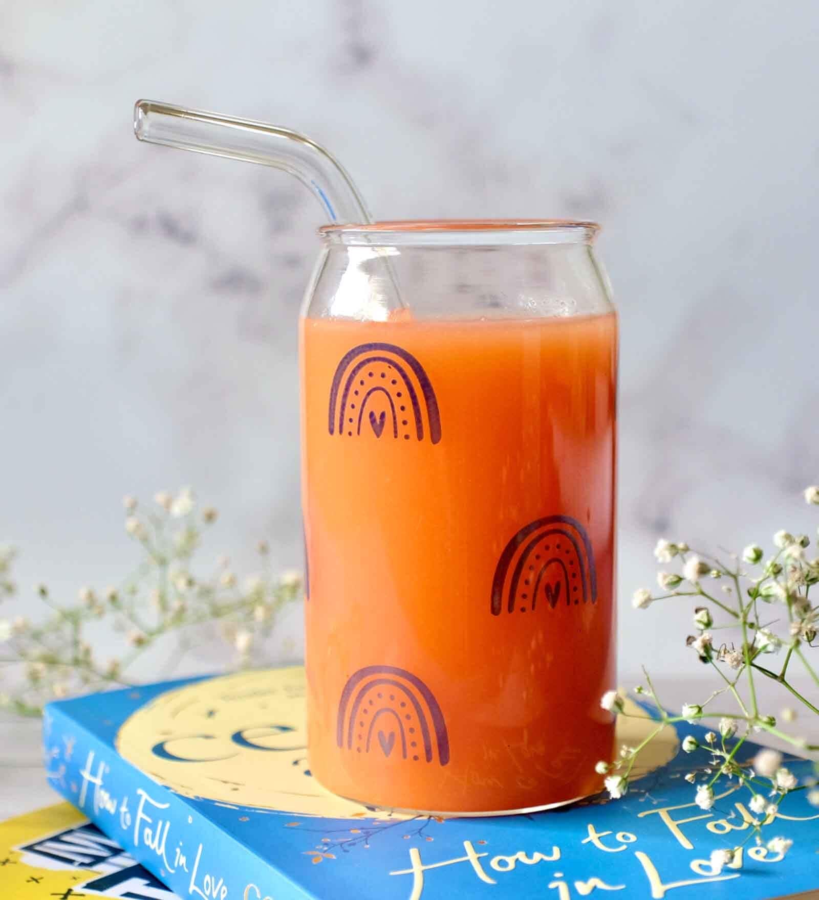 Boho Rainbow Can Glass with straw