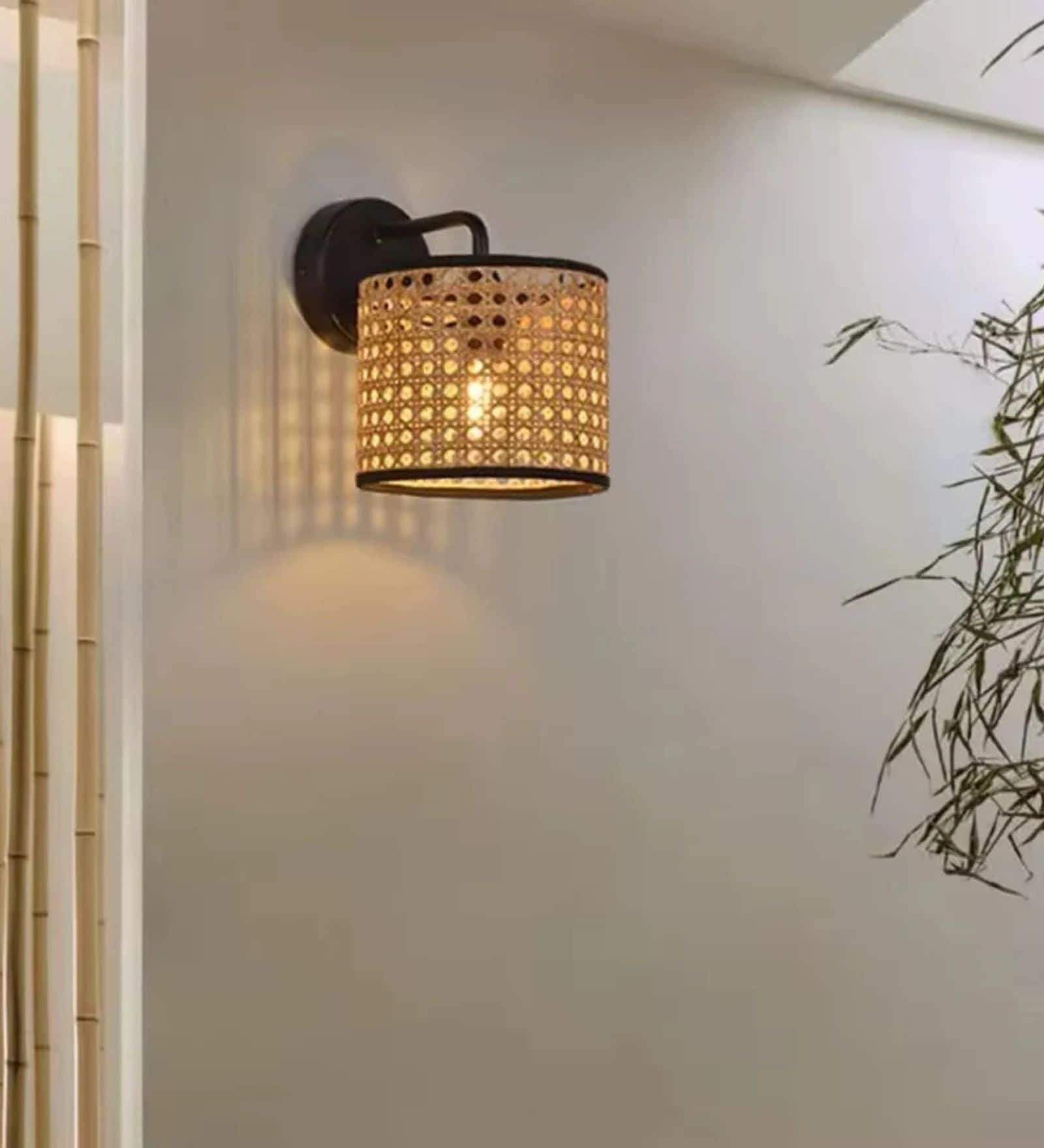 Boho Rattan Cane Wall Lamp (Beige) Boho Rattan Cane Wall Lamp (Beige)