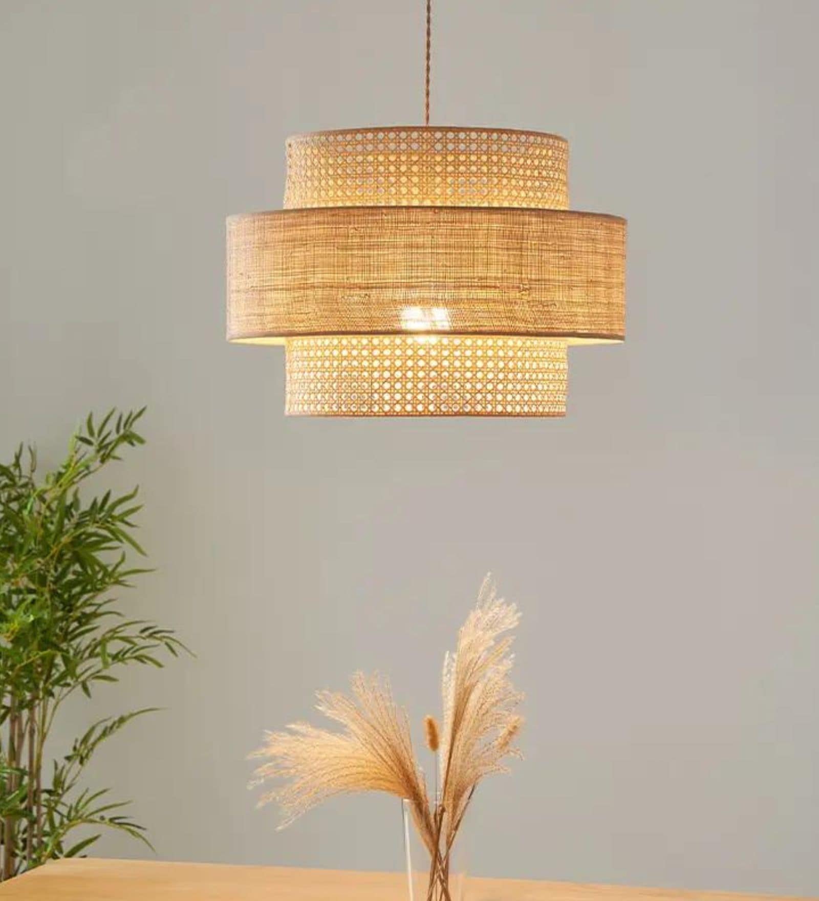 Boho Rattan Pendant Lamp (Beige) Boho Rattan Pendant Lamp (Beige)