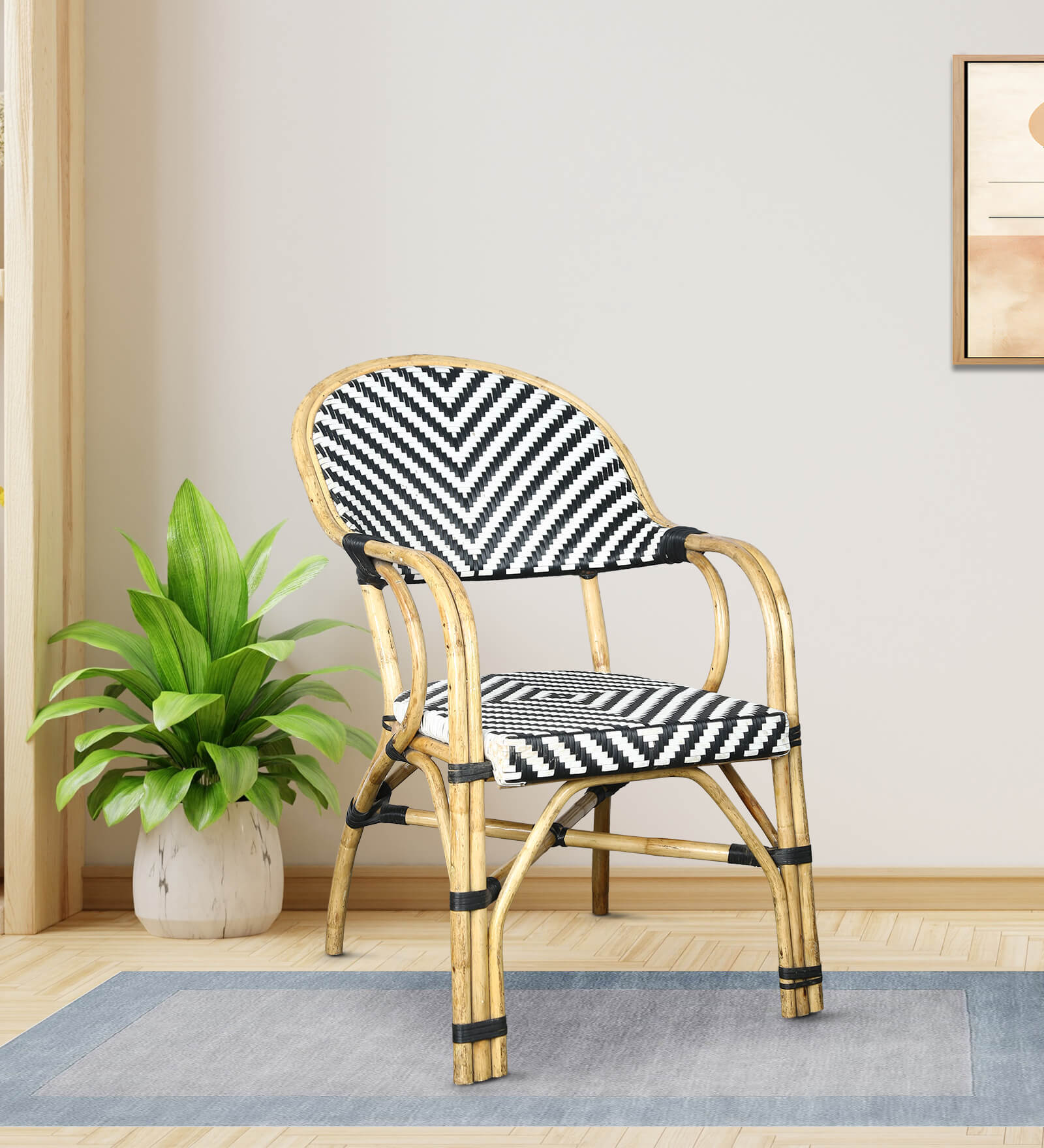 Boho Sienna Rattan Chair in Black & White Colour Boho Sienna Rattan Chair in Black & White Colour