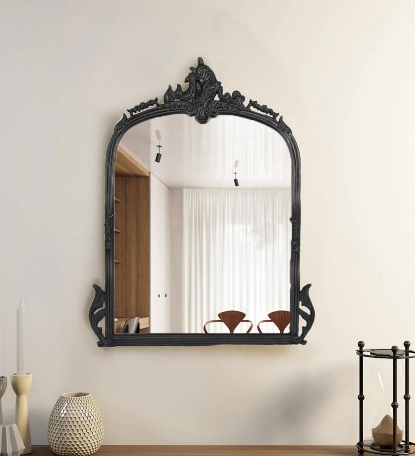 Buy Bold Black Handcasted Metal Victorian Arched Wall Mirror at 6 OFF