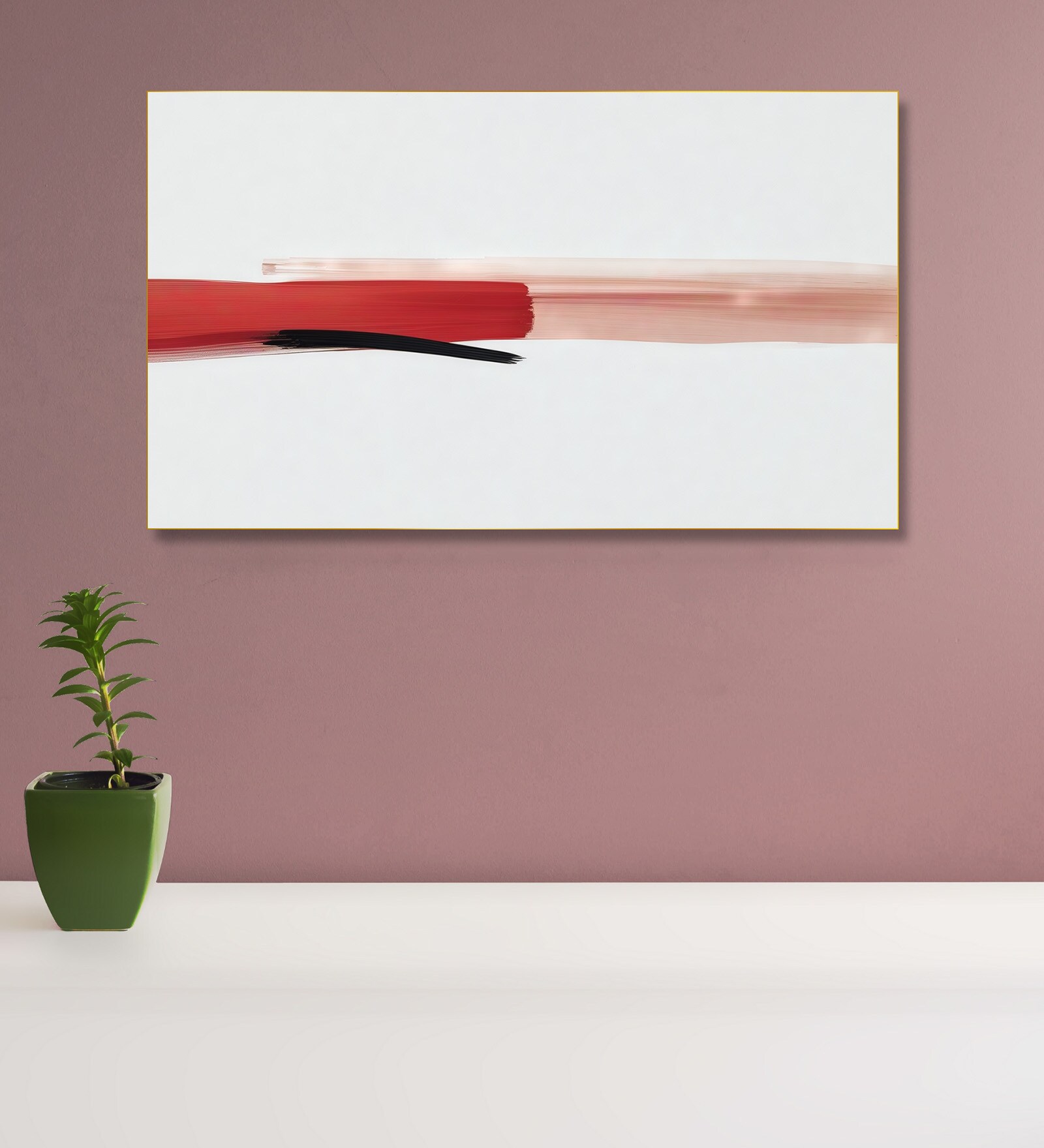 Bold Red and Black Canvas Wall Painting Gold Frame