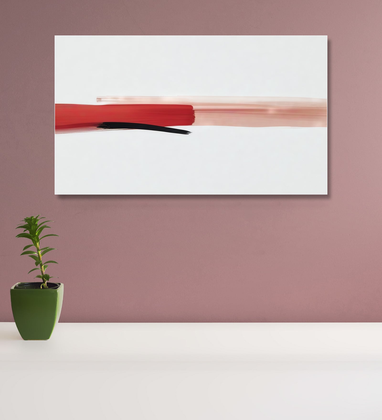 Bold Red and Black Canvas Wall Painting White Frame