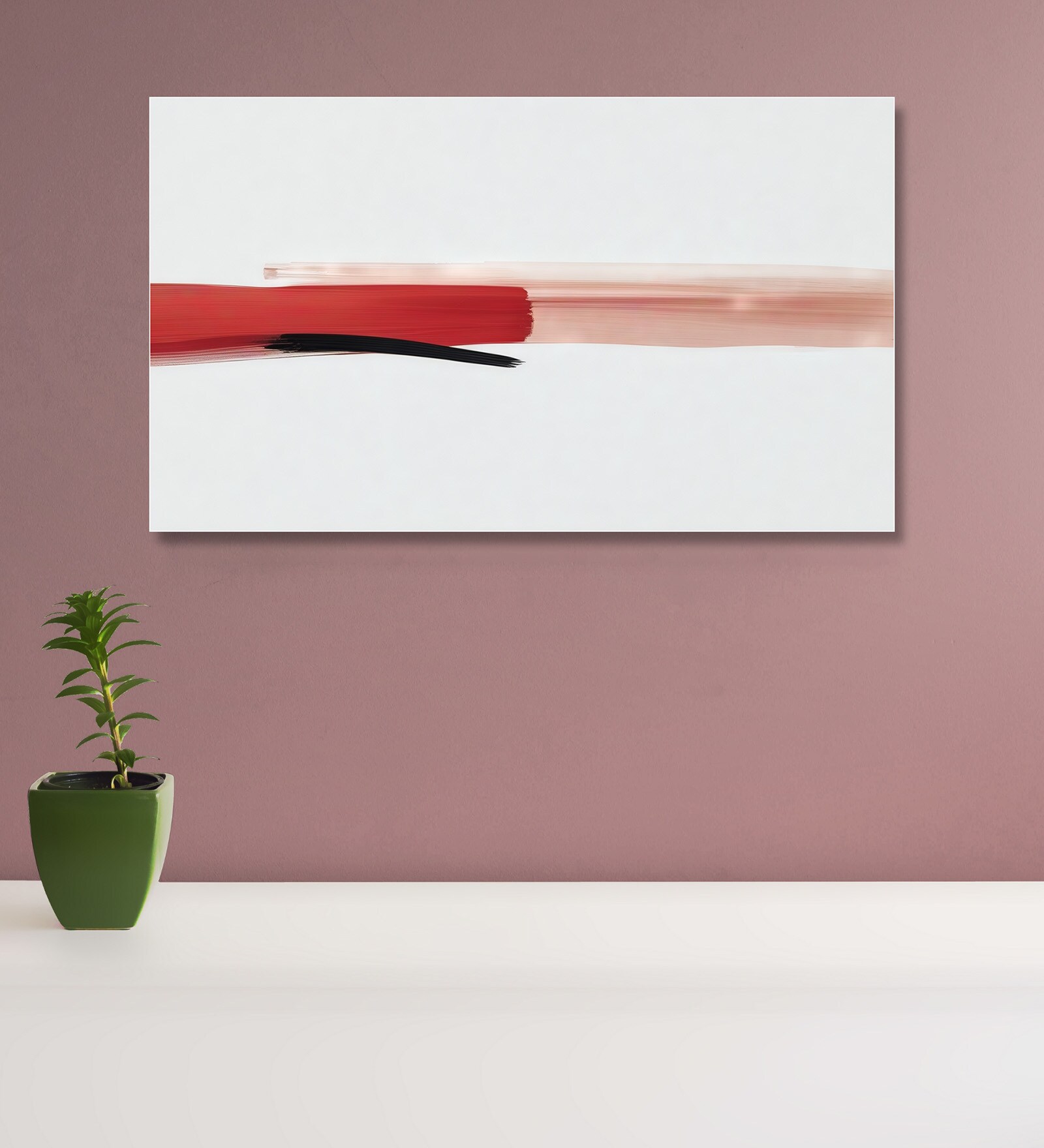 Bold Red and Black Canvas Wall Painting White Frame