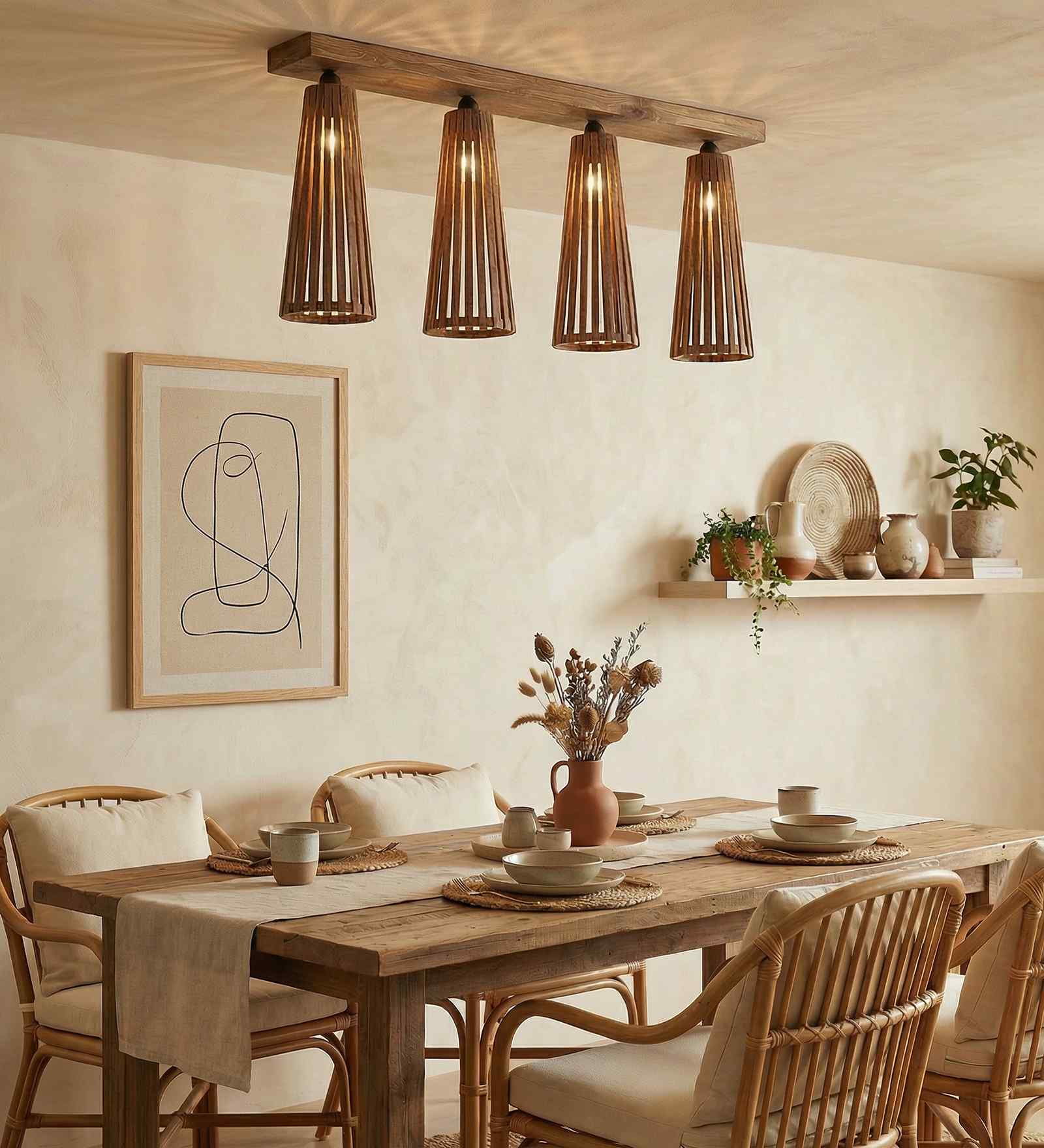 Bole 4 Lights Brown Solid Wood Flush Mounted Ceiling Light