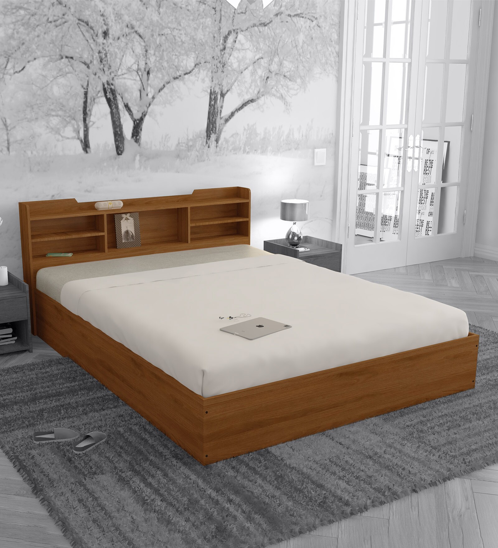 Buy Bolton King Size Bed in Bali Teak Finish with Box Storage at 24