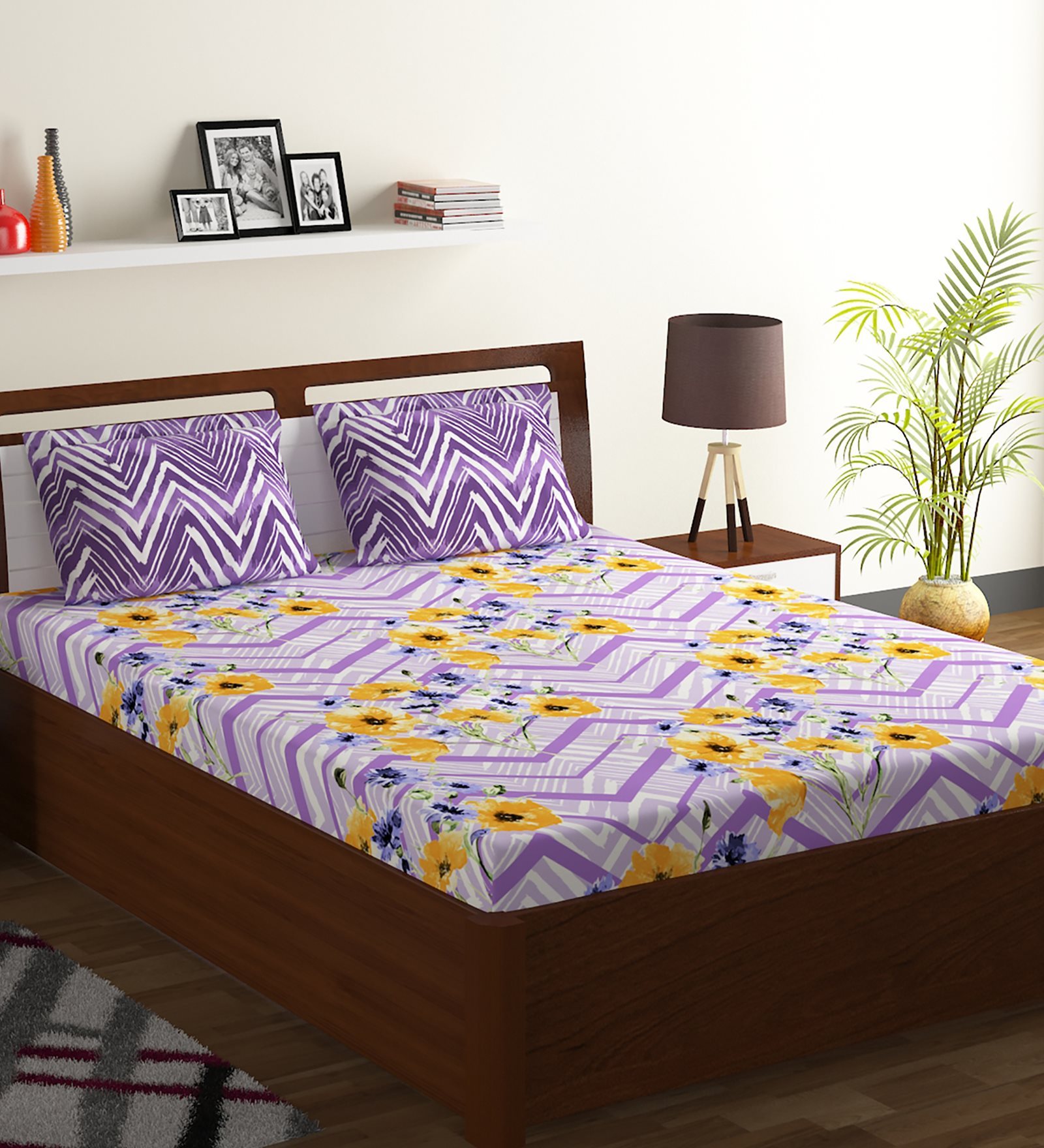 Buy Axia Cotton 120TC Double Bedsheet with 2 Pillow Covers by Bombay