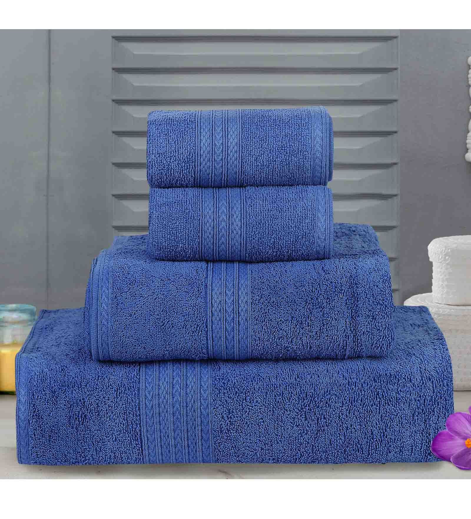 Buy Blue Cotton Tulip Towels Set of 4 by Bombay Dyeing Online Towel