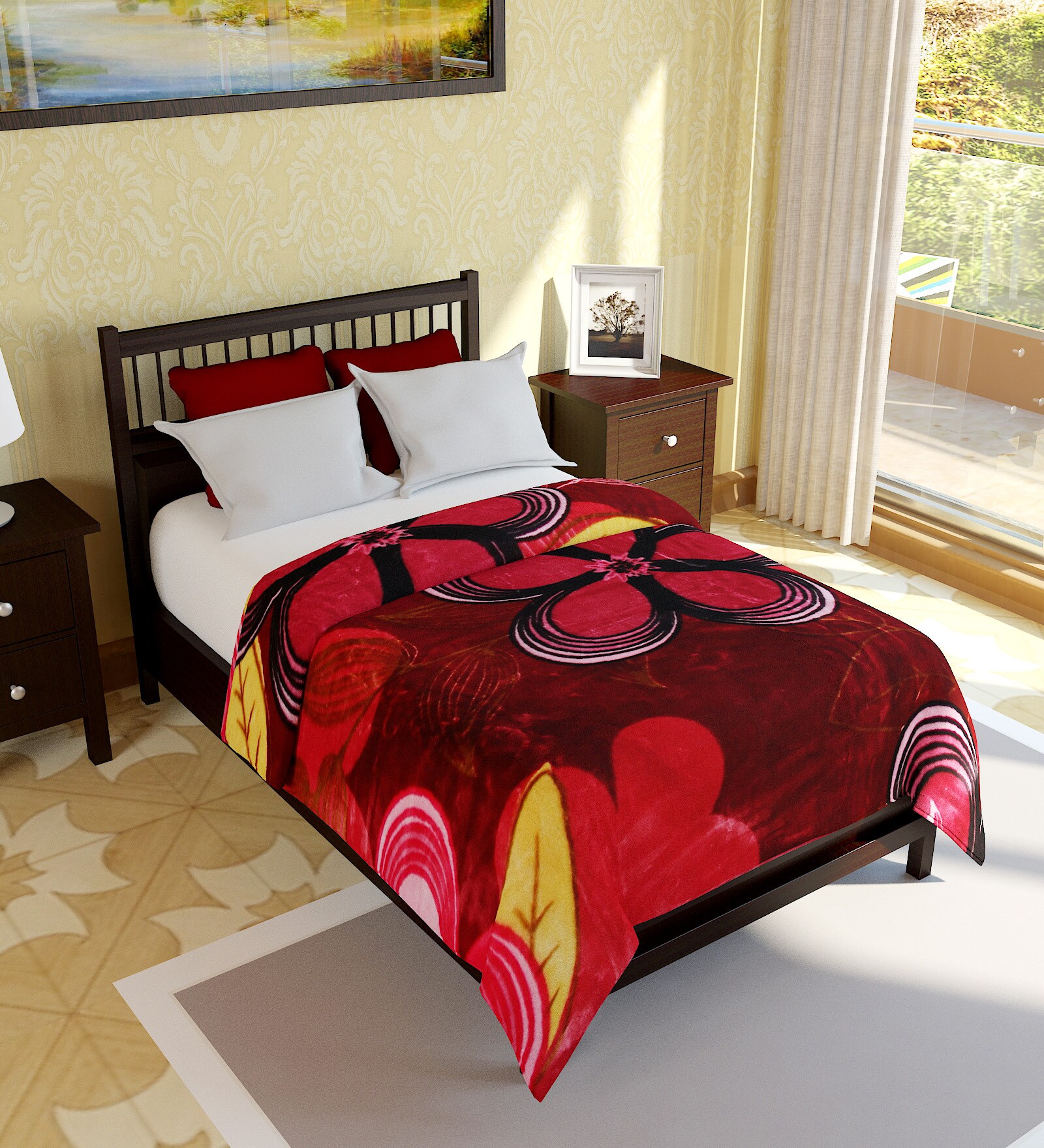 Buy Red Polyester Single Bed Mink Blanket by Bombay Dyeing Online