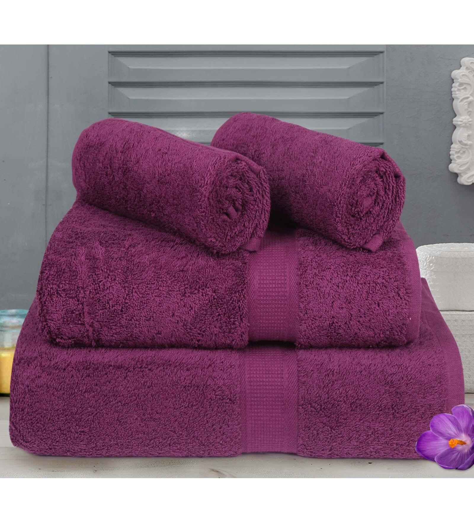 Buy Purple Cotton Towels Set of 4 by Bombay Dyeing Online Towel