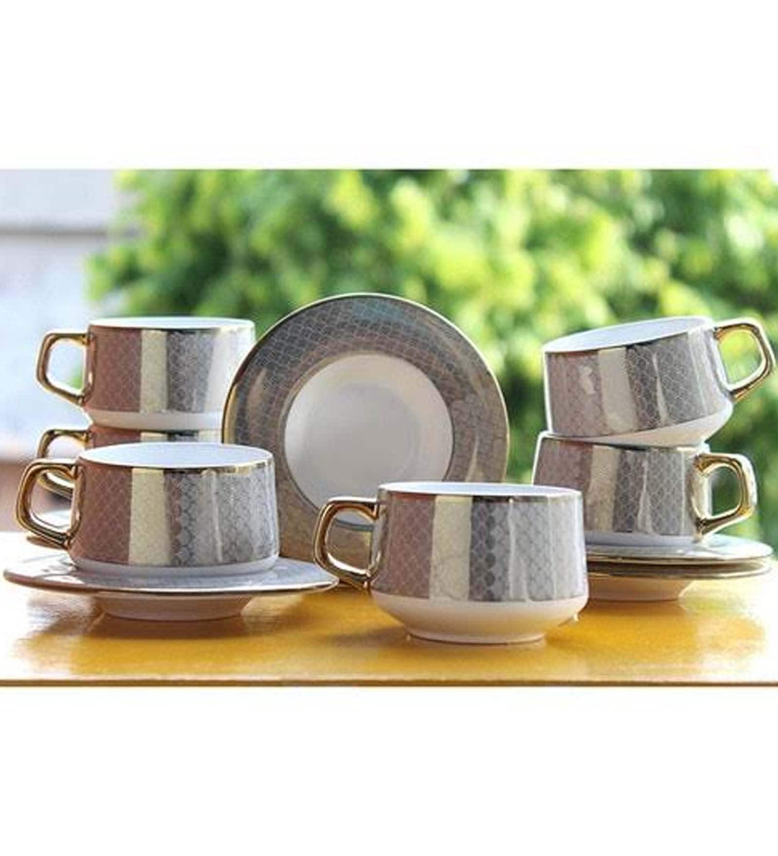 205 ML White Bone China Cups & Saucers Set of 6