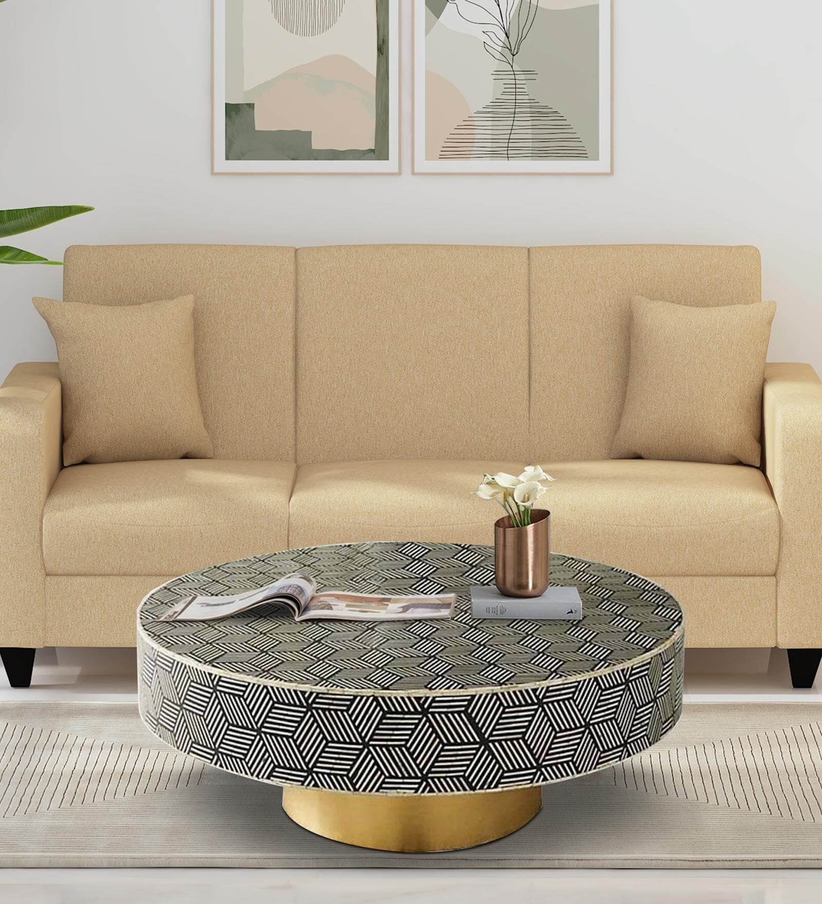 Bone Inlay Geo Coffee Table in Black Colour Bone Inlay Geo Coffee Table in Black Colour