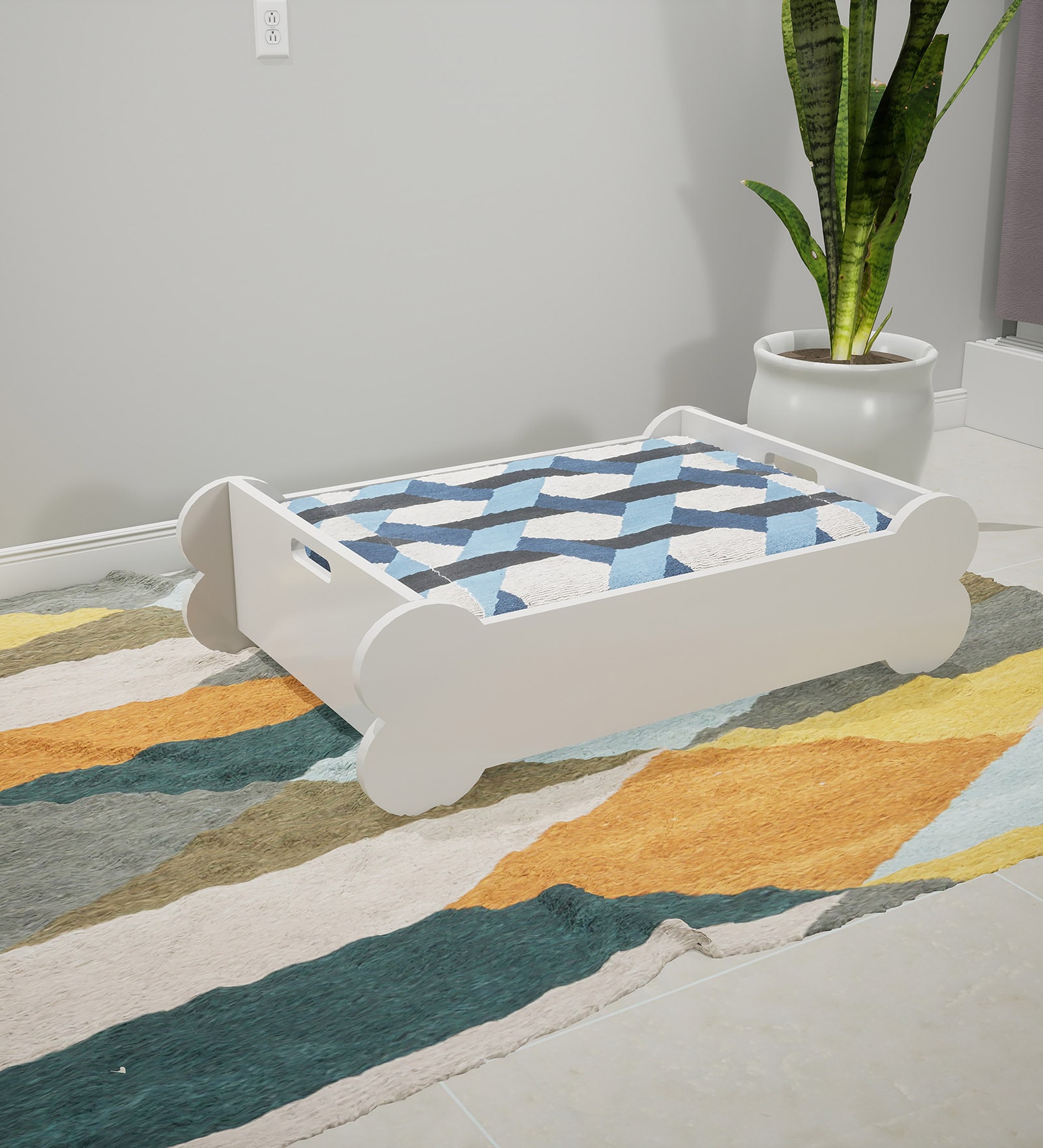 Bone Large Dog Bed in White Colour