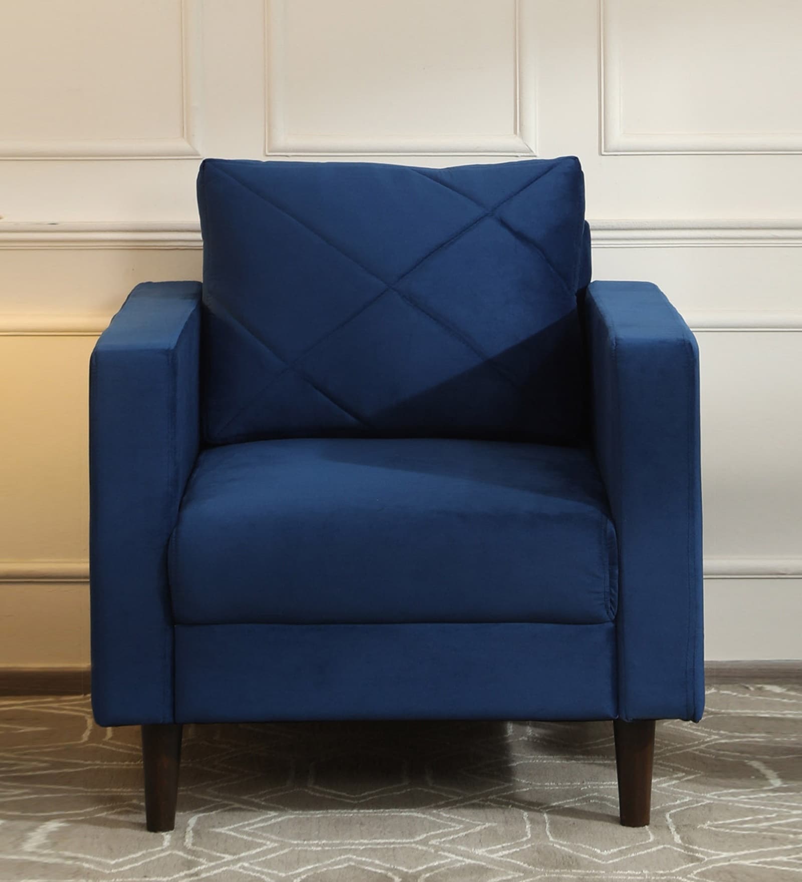 Bonito Velvet 1 Seater Sofa In Royal Blue Colour