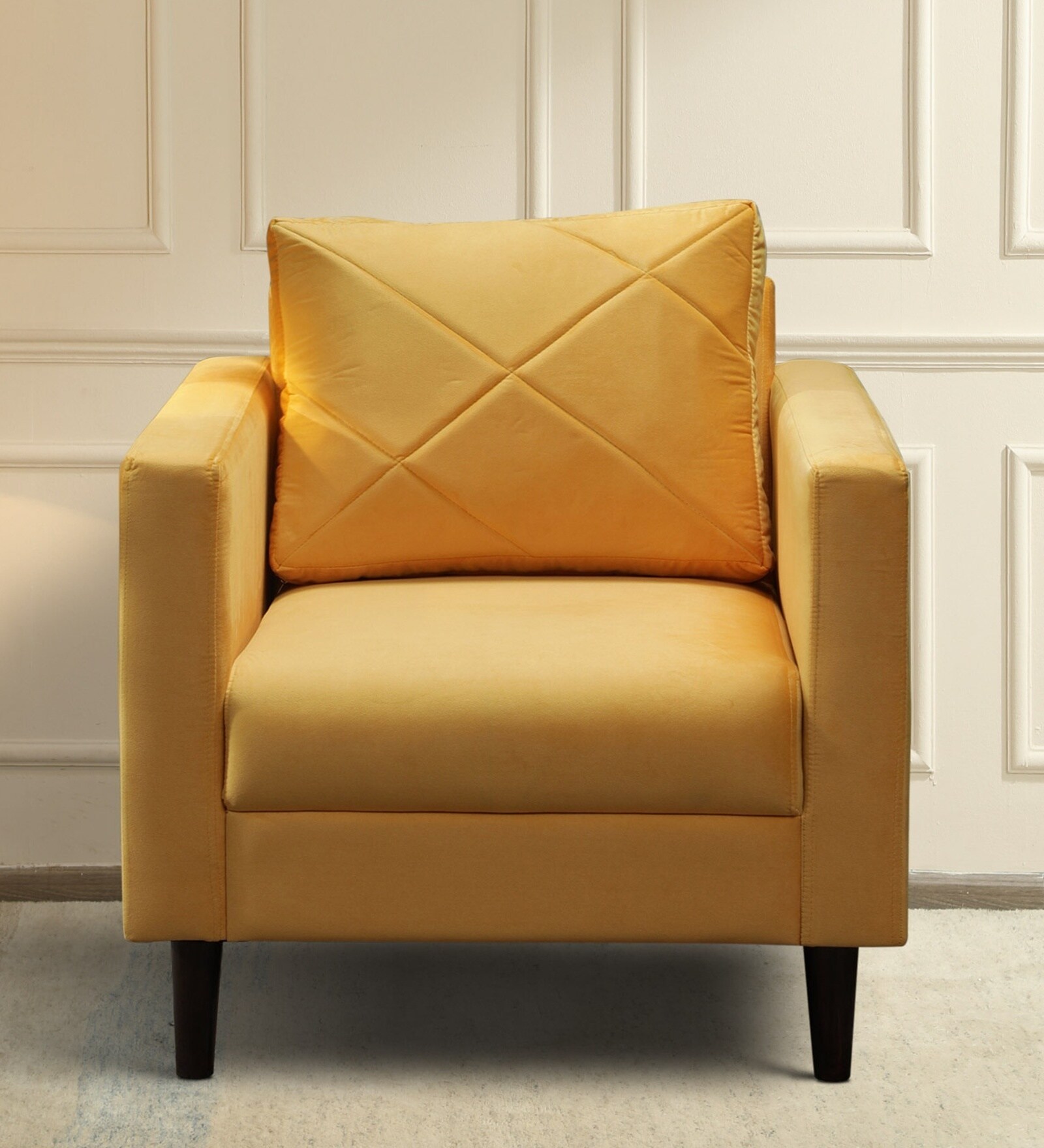 Bonito Velvet 1 Seater Sofa In Yellow Colour Bonito Velvet 1 Seater Sofa In Yellow Colour