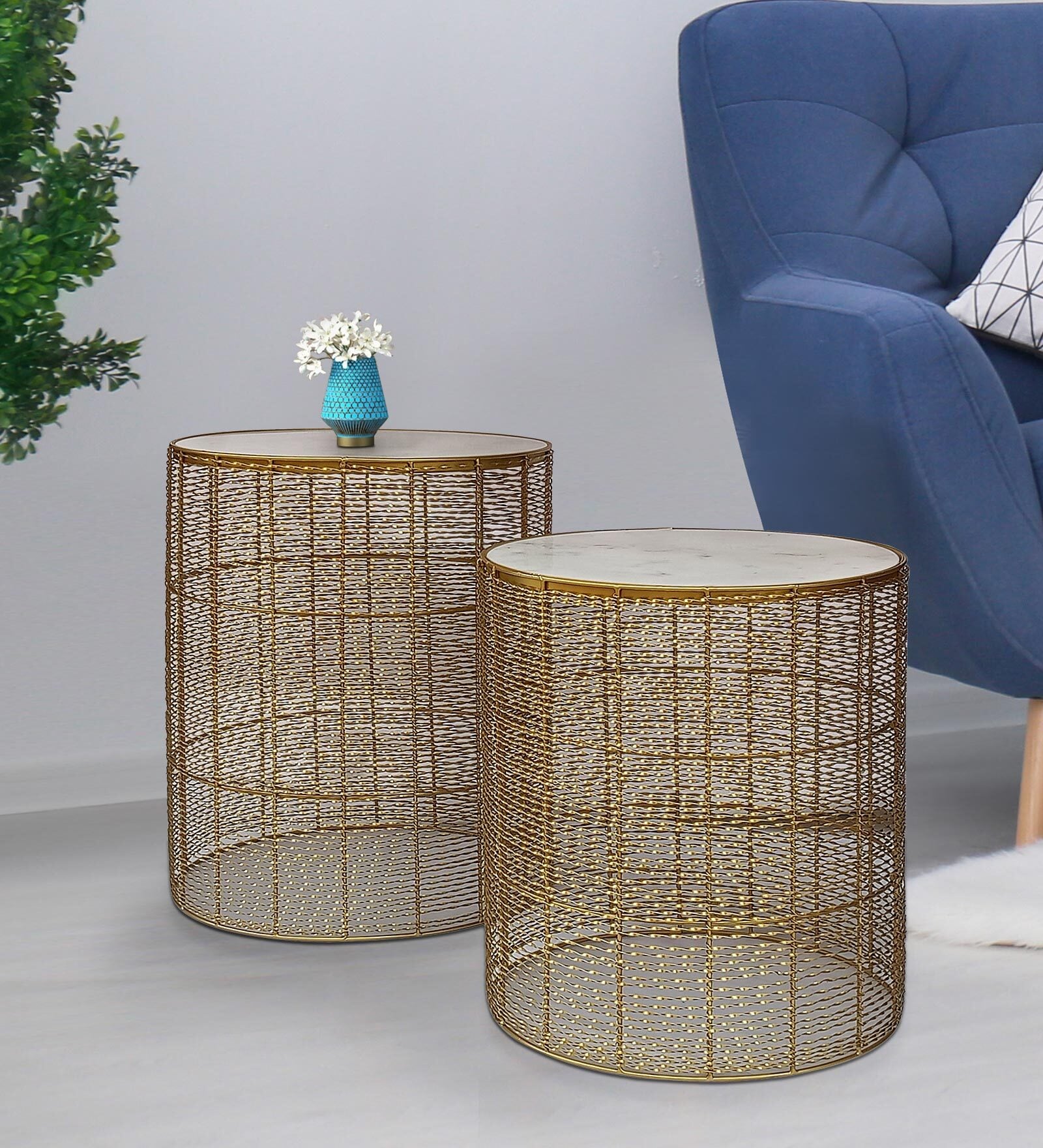 Buy Booker Metal Nest of Tables in Gold Finish (Set Of 2) at 100 OFF