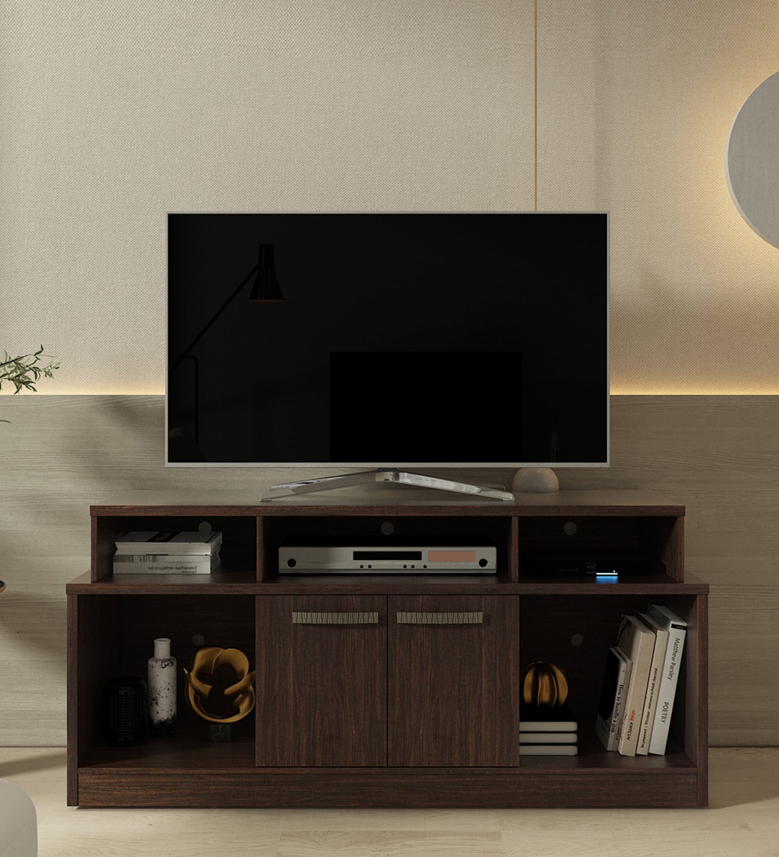 Booner TV Console for TVs in Dark Choco Walnut Finish for TVs up to 55"