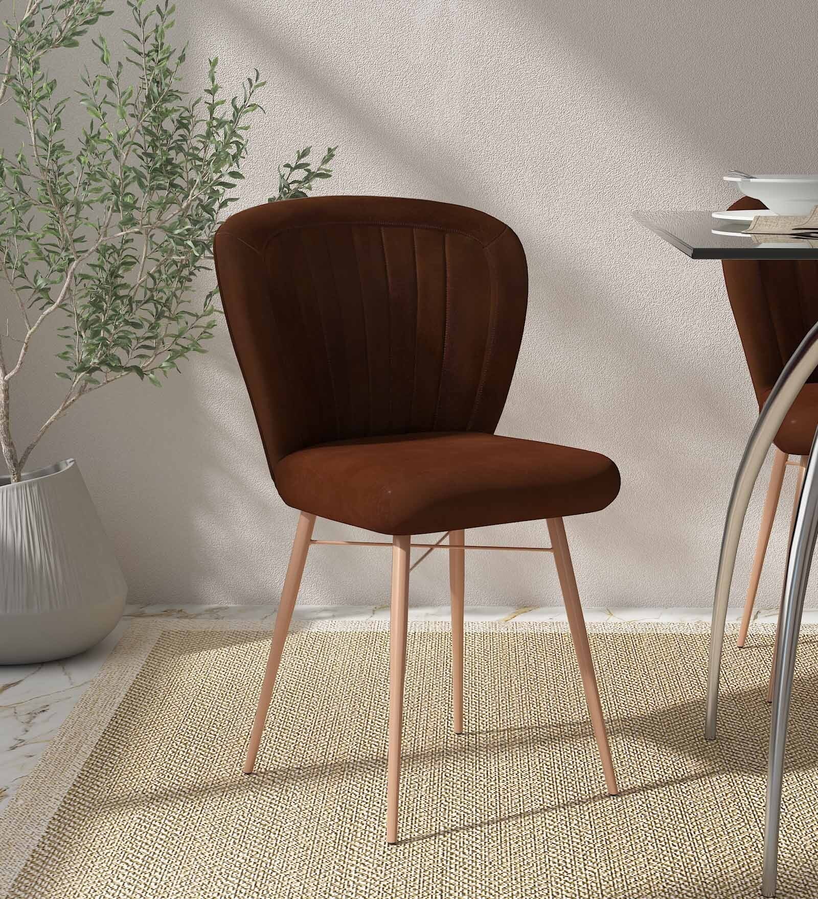 Borba Leather Dining Chair In Antique Copper Matte Finish