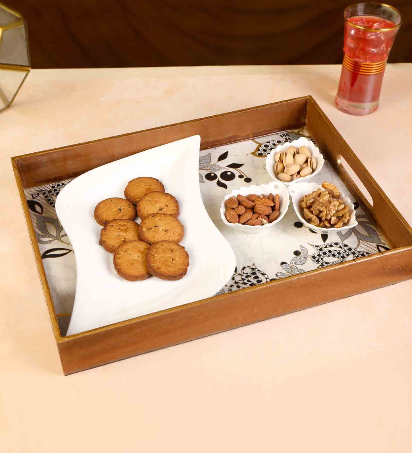 Border Black White & Gold MDF Wood Rectangle Serving Trays