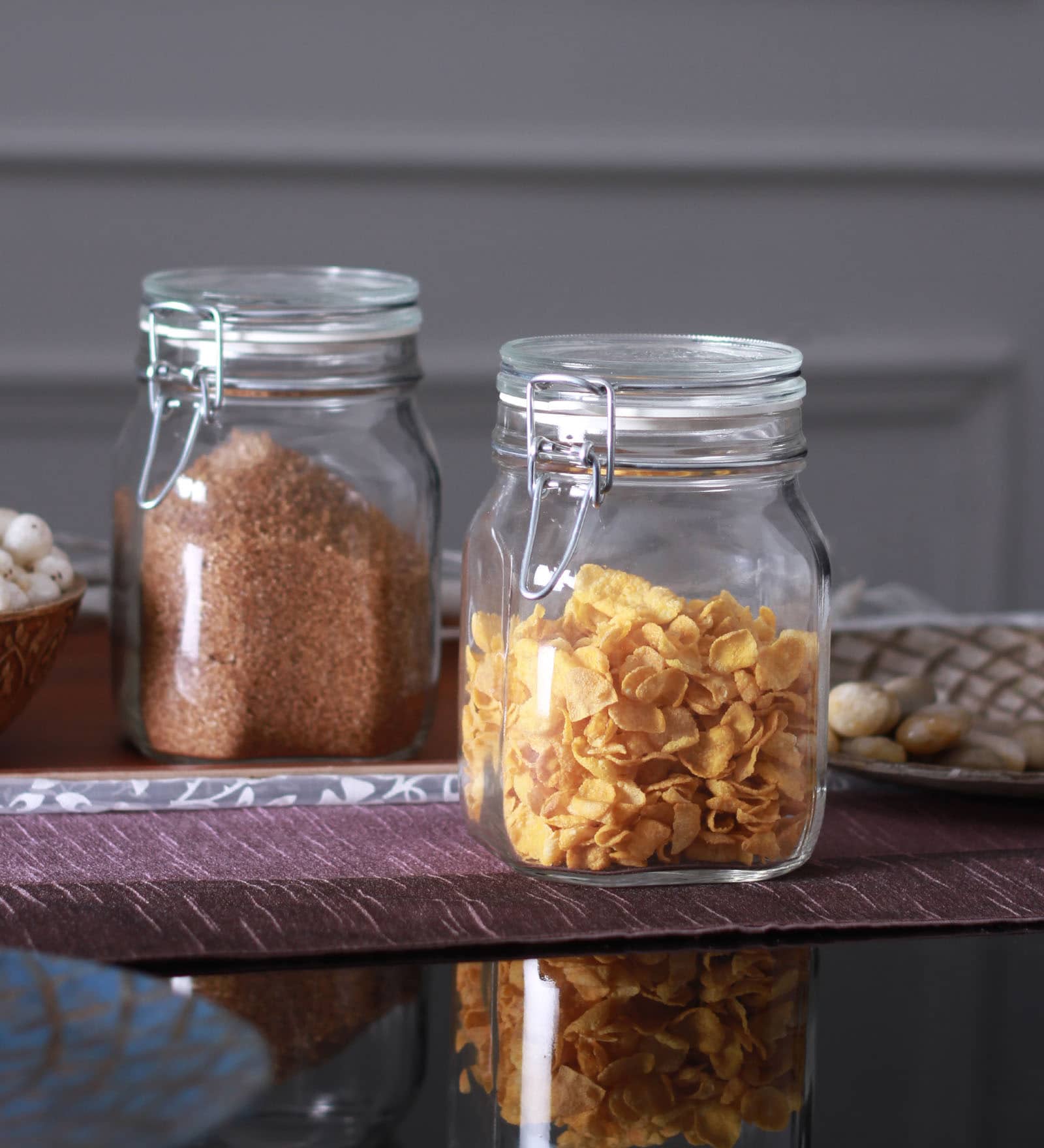 1 Ltr Glass Jar Set of 2