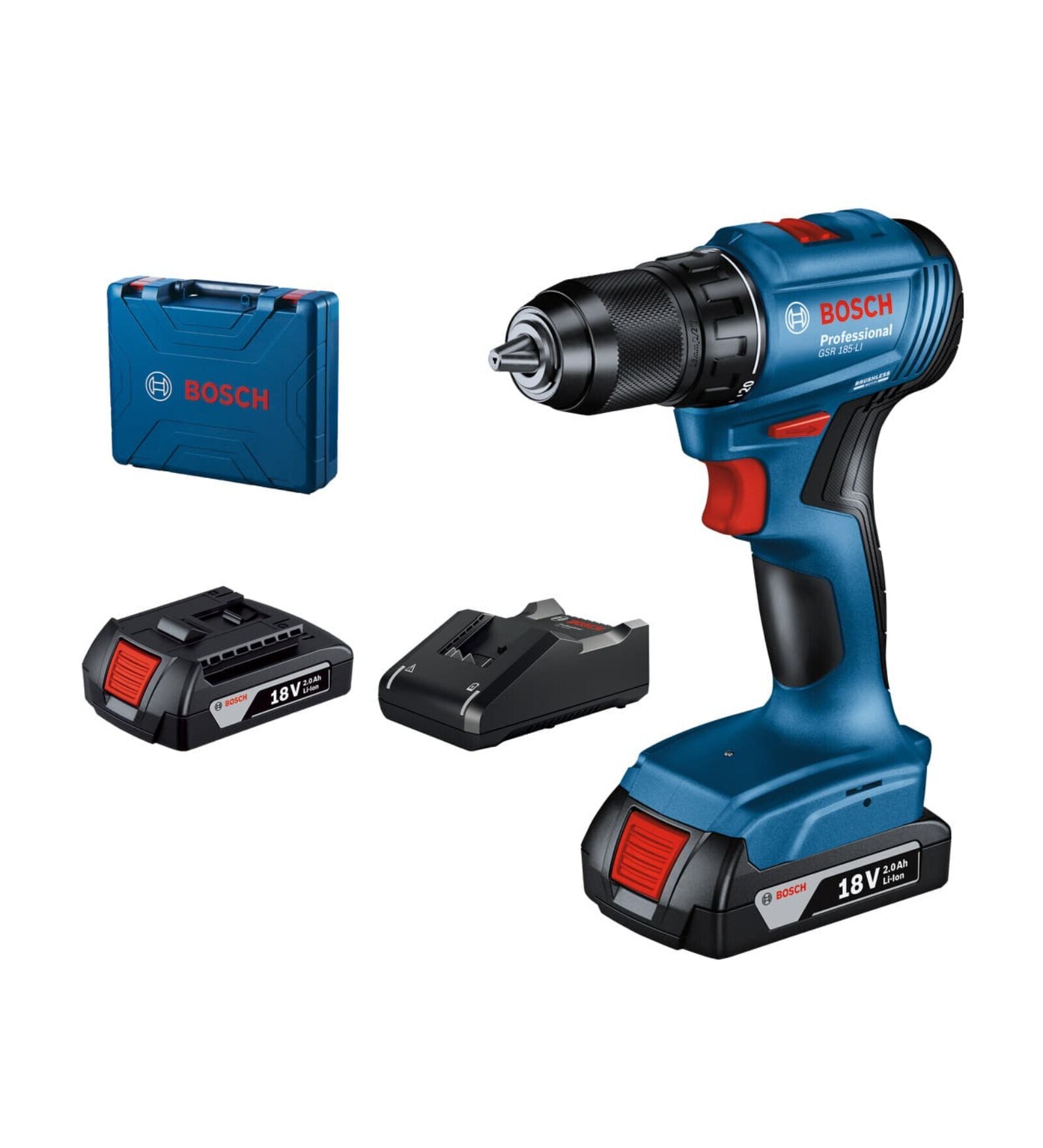 Bosch GSR 185-LI 18V Lithium-ion Professional Cordless Drill Driver With 2 Batteries & Charger (Brushless)