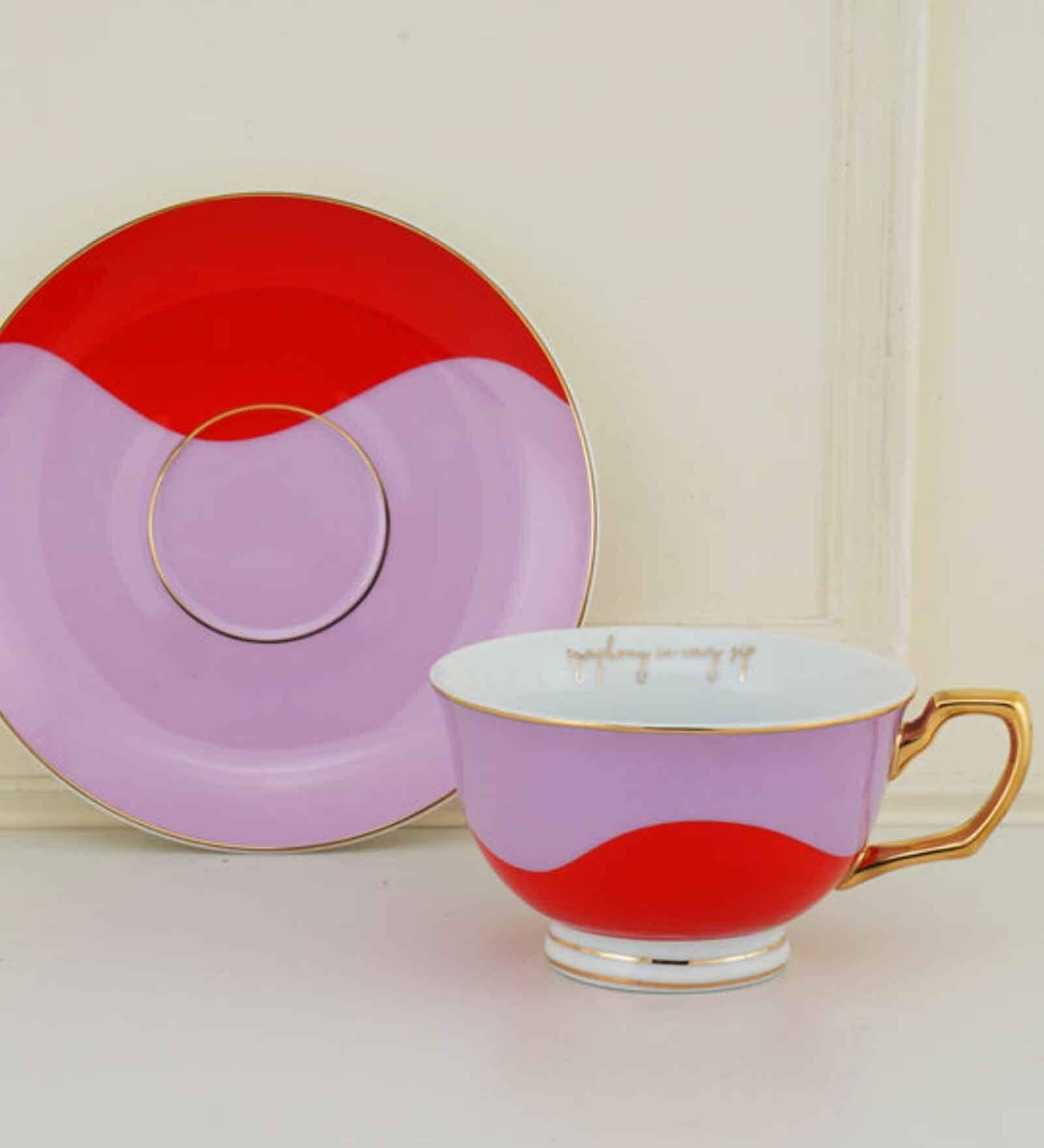 Bossa Nova 200ml Purple & Red Porcelain (Set of 2) Tea Cup & Saucer Set