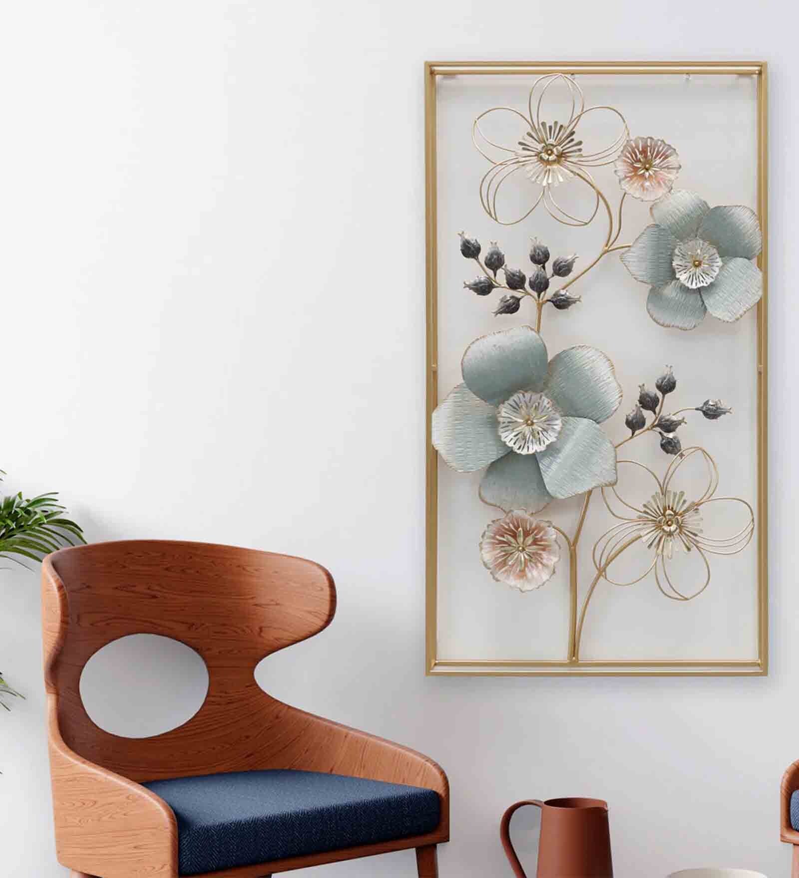 Buy Botanical Elements Floral Metal Wall Art in Multicolour by Dekor