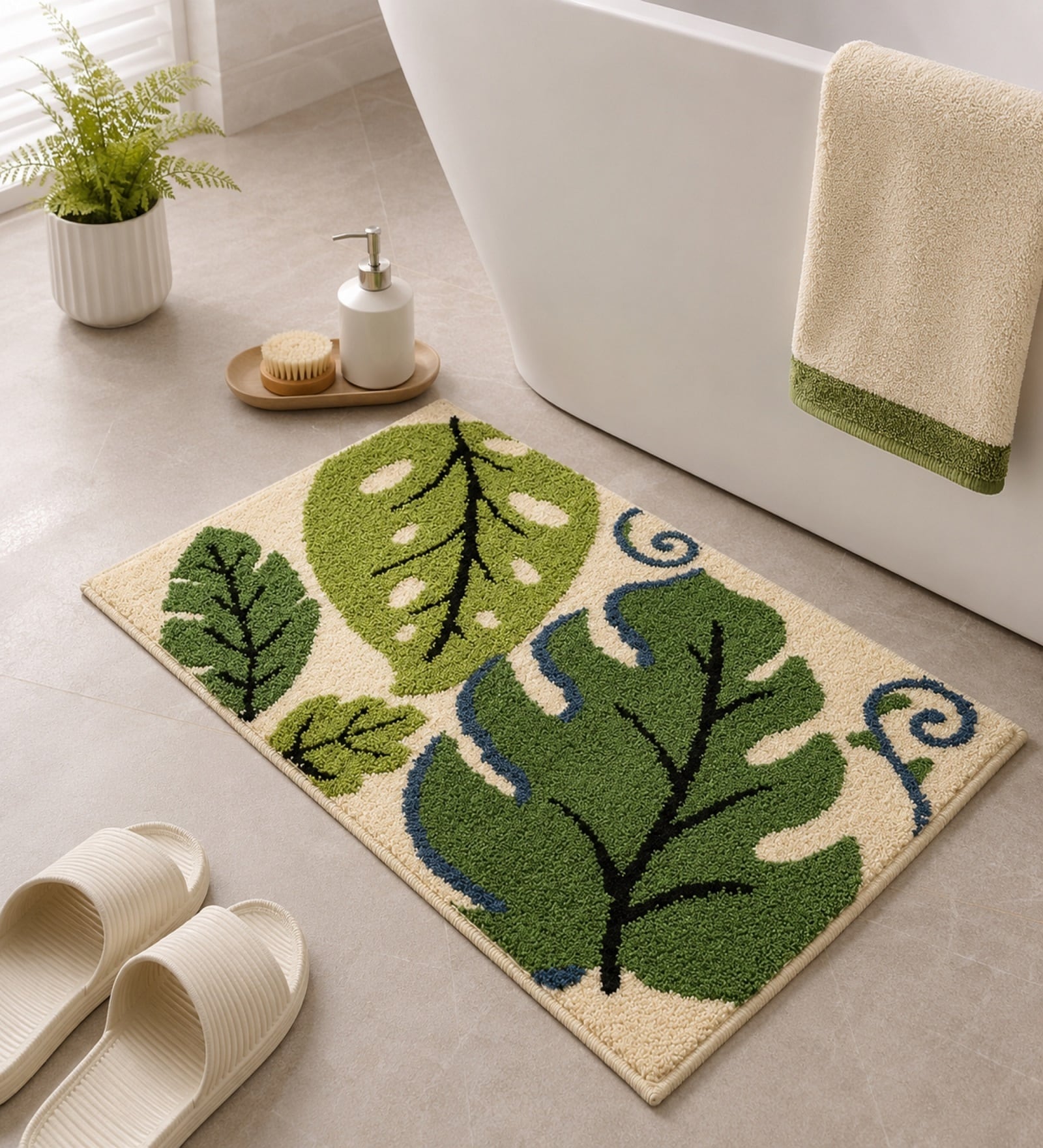 Botanical Leaf Non-Slip Bath Mat (40x60 CM)