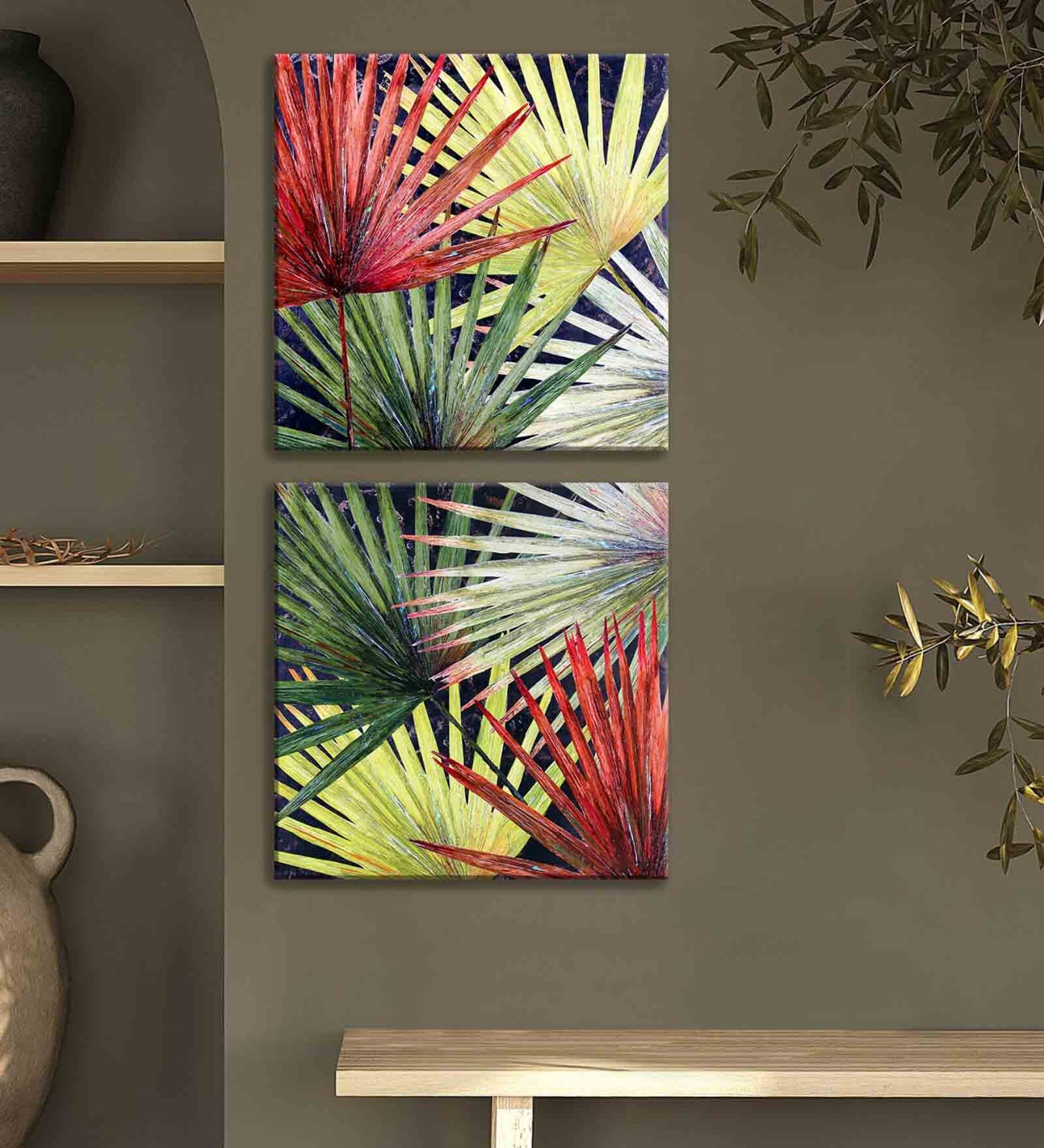 Buy Botanical Multicolour Synthetic Wood Framed Canvas Wall Painting at