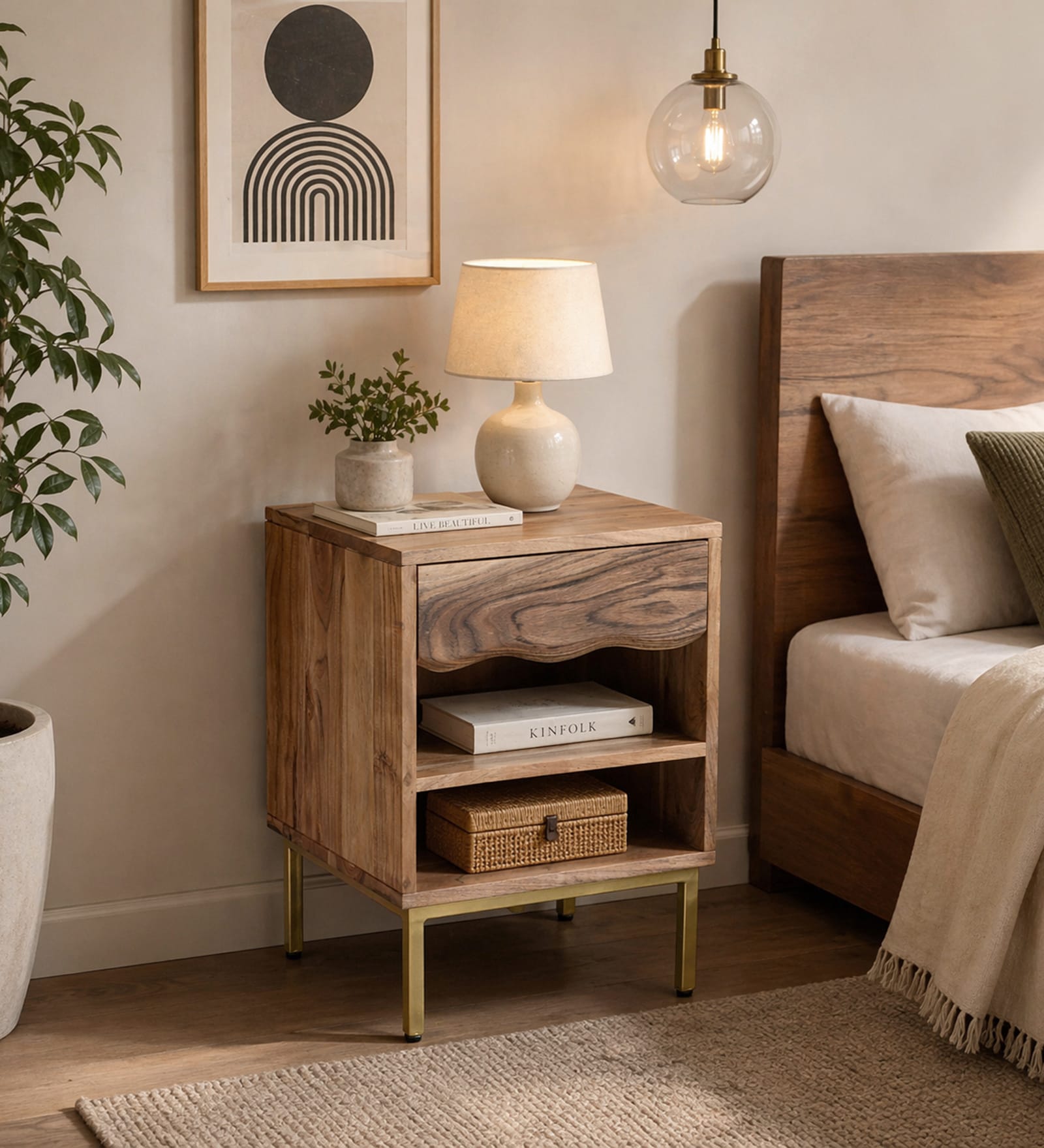 Botswana Acacia Wood Bedside Table In Natural Finish