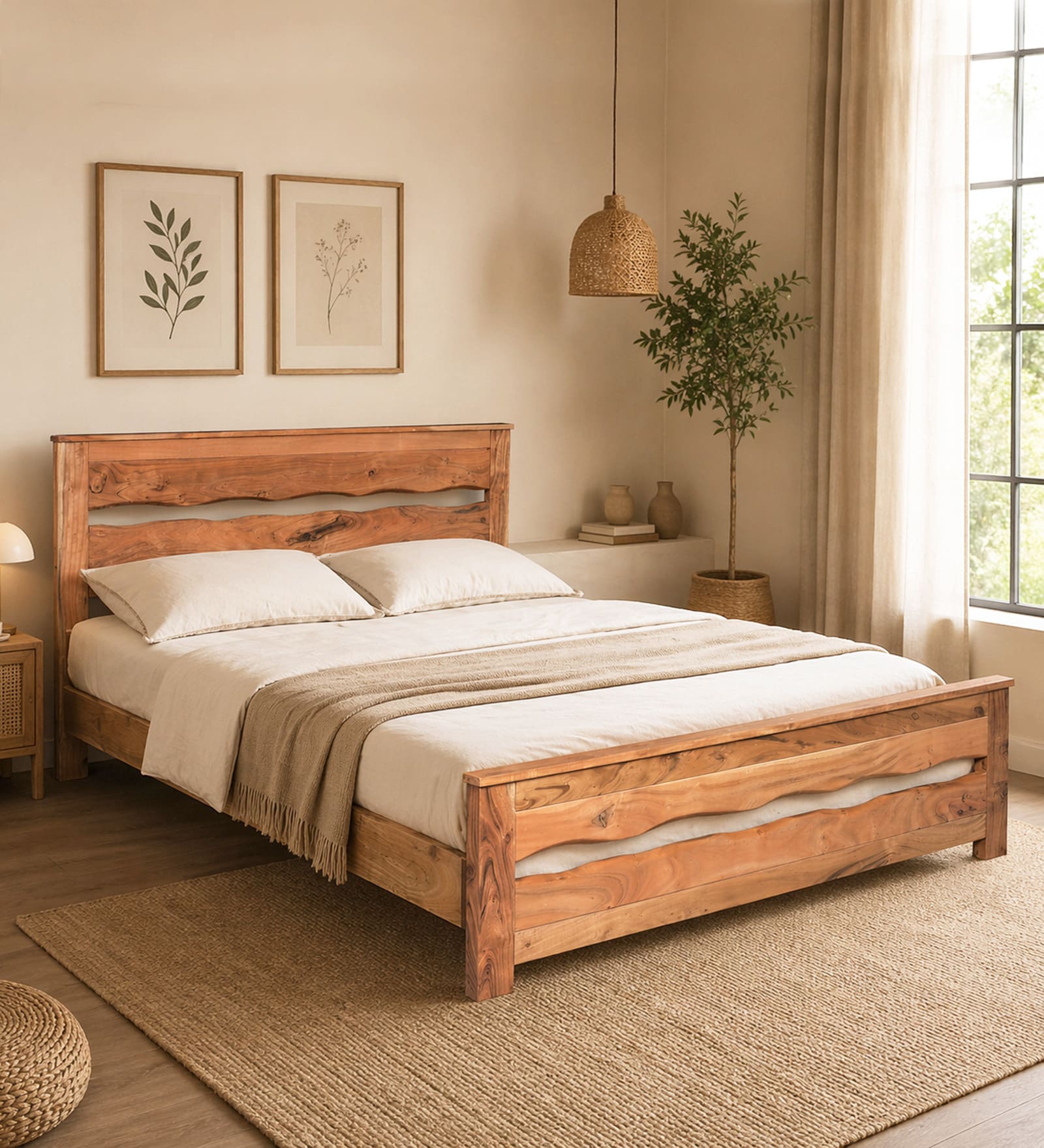 Botswana Acacia Wood King Size Bed In Natural Finish
